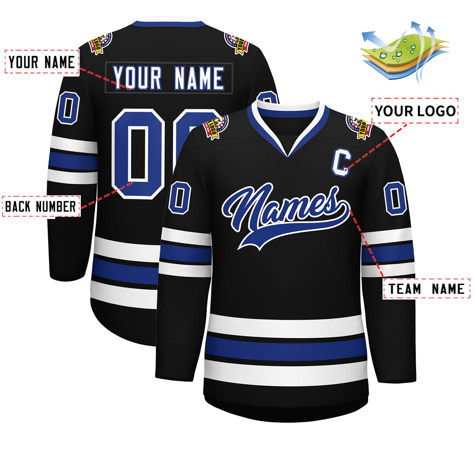 Custom Black Royal-White Classic Style Hockey Jersey | KXKSHOP
