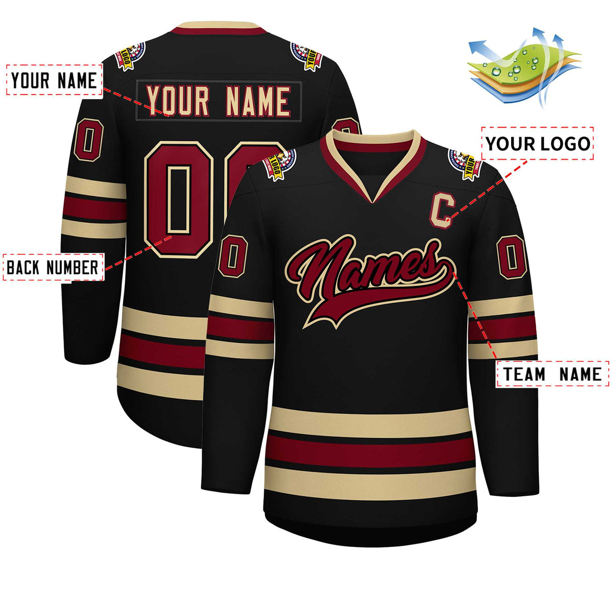 Custom Black Crimson-Khaki Classic Style Design Hockey Jersey | KXKSHOP