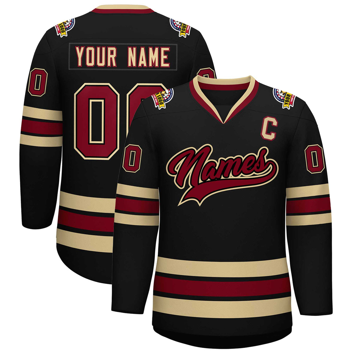 Custom Black Crimson-Khaki Classic Style Design Hockey Jersey | KXKSHOP