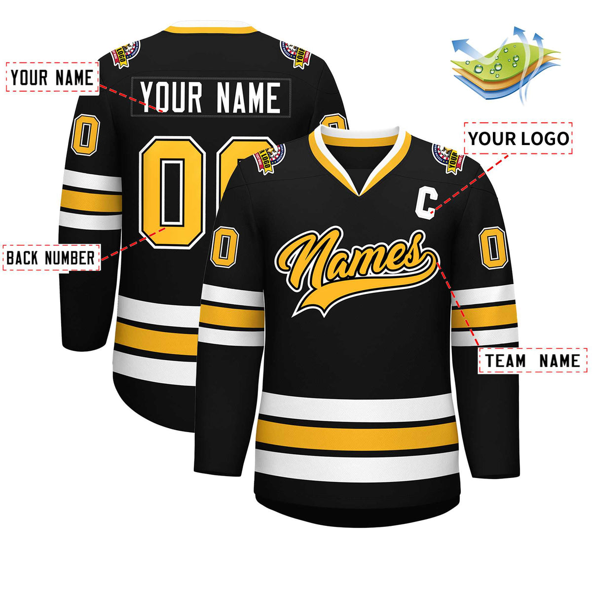 Custom Black Gold Black-White Classic Style Hockey Jersey | KXKSHOP