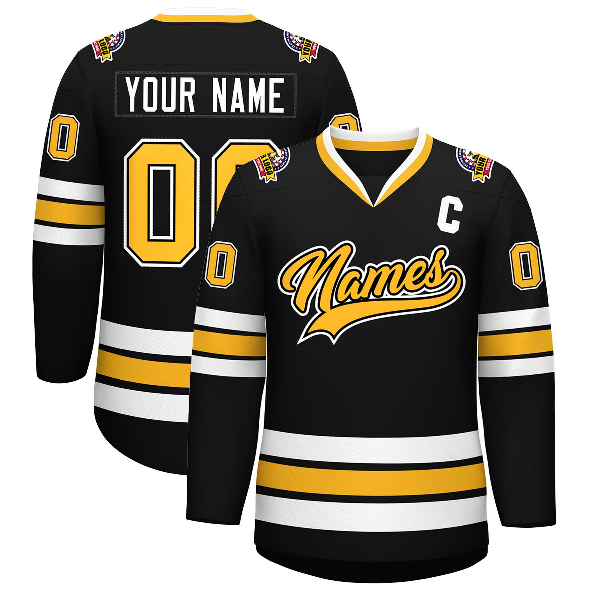 Custom Black Gold Black-White Classic Style Hockey Jersey | KXKSHOP
