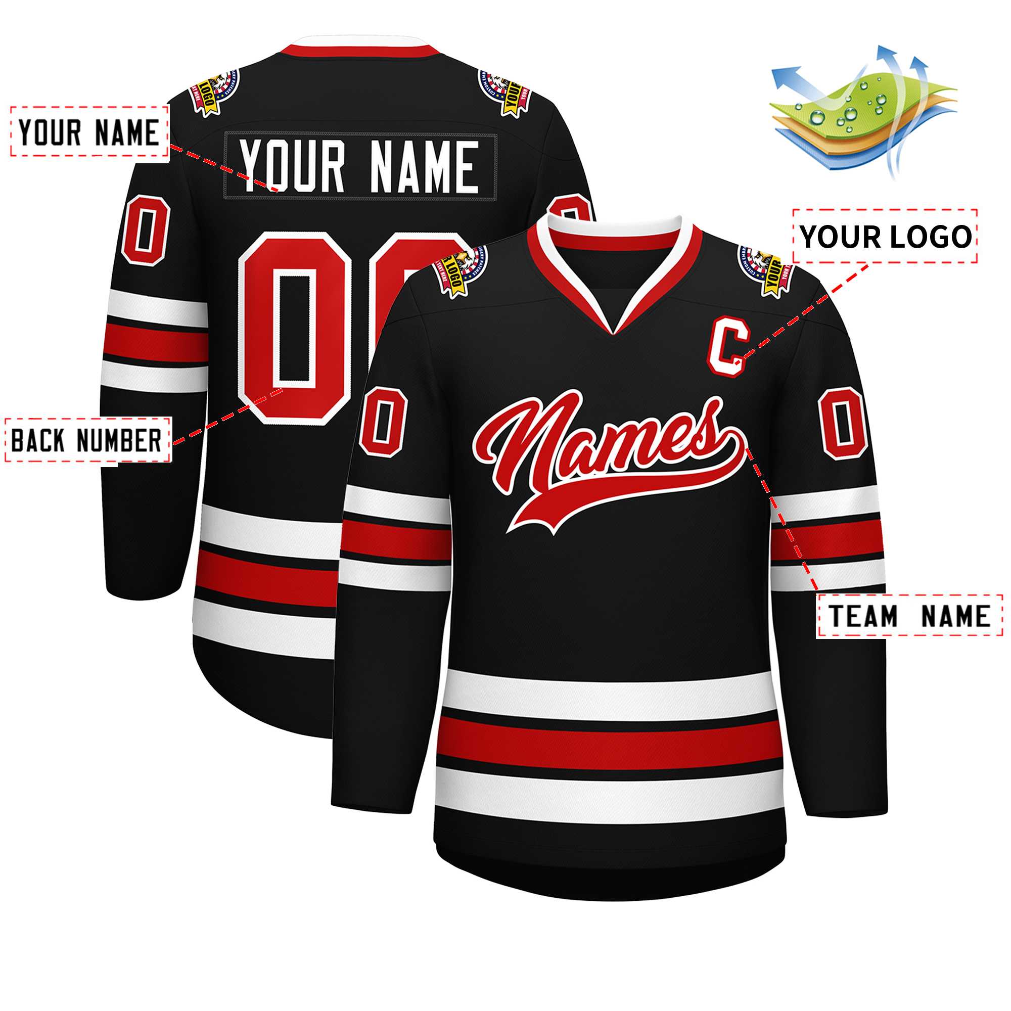 Custom Black Red-White Classic Style Hockey Jersey | KXKSHOP