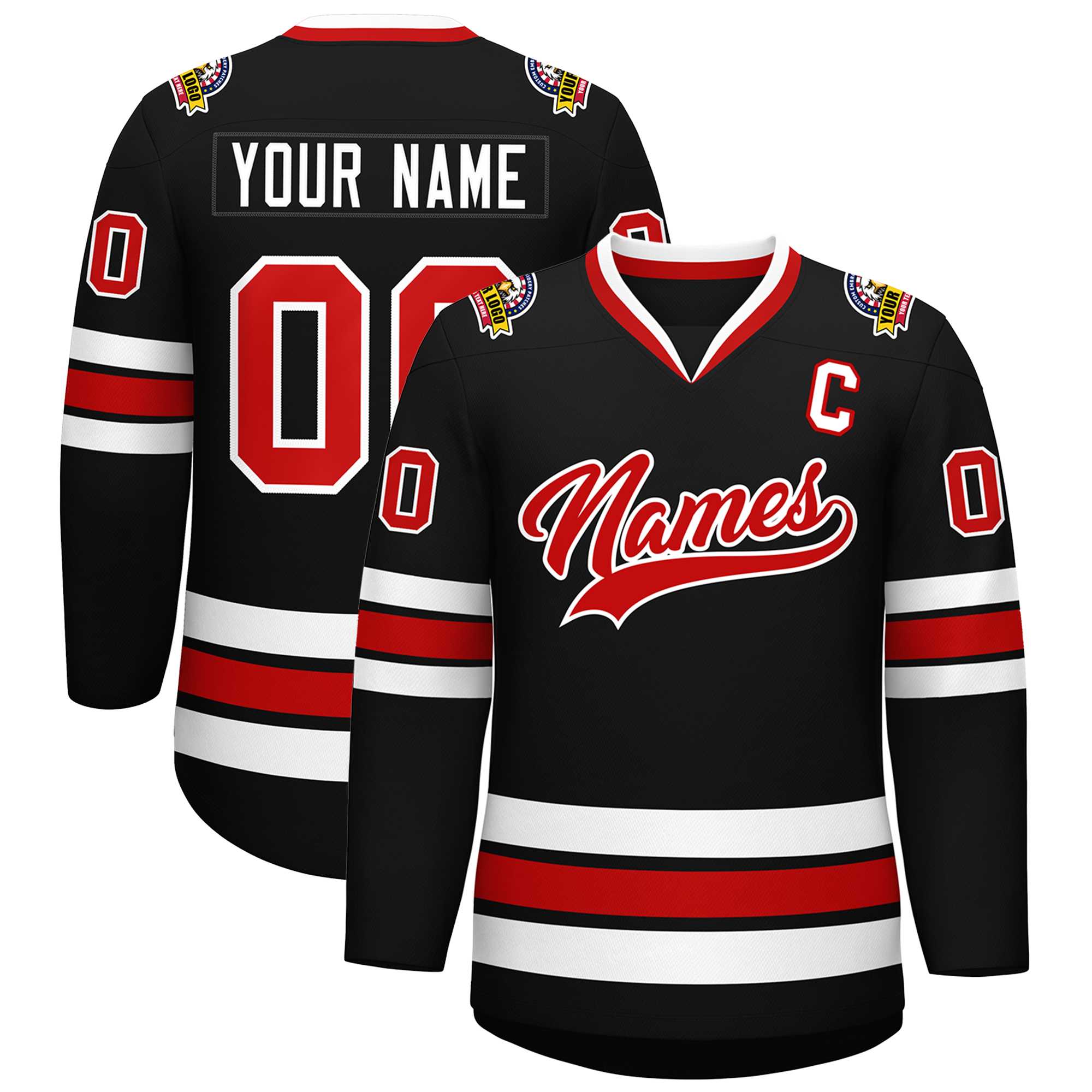 Custom Black Red-White Classic Style Hockey Jersey | KXKSHOP