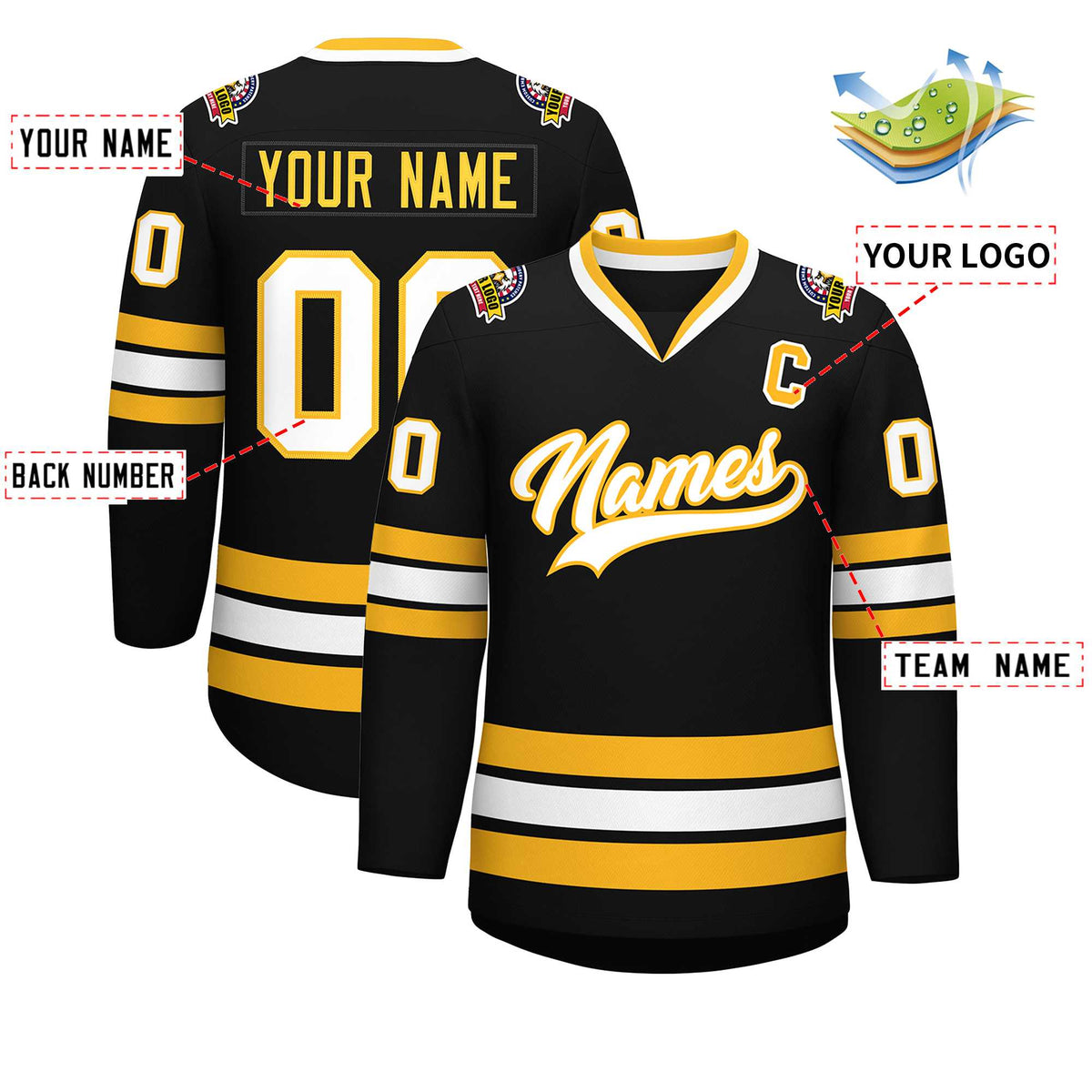 Custom Black White-Gold Classic Style Hockey Jersey | KXKSHOP