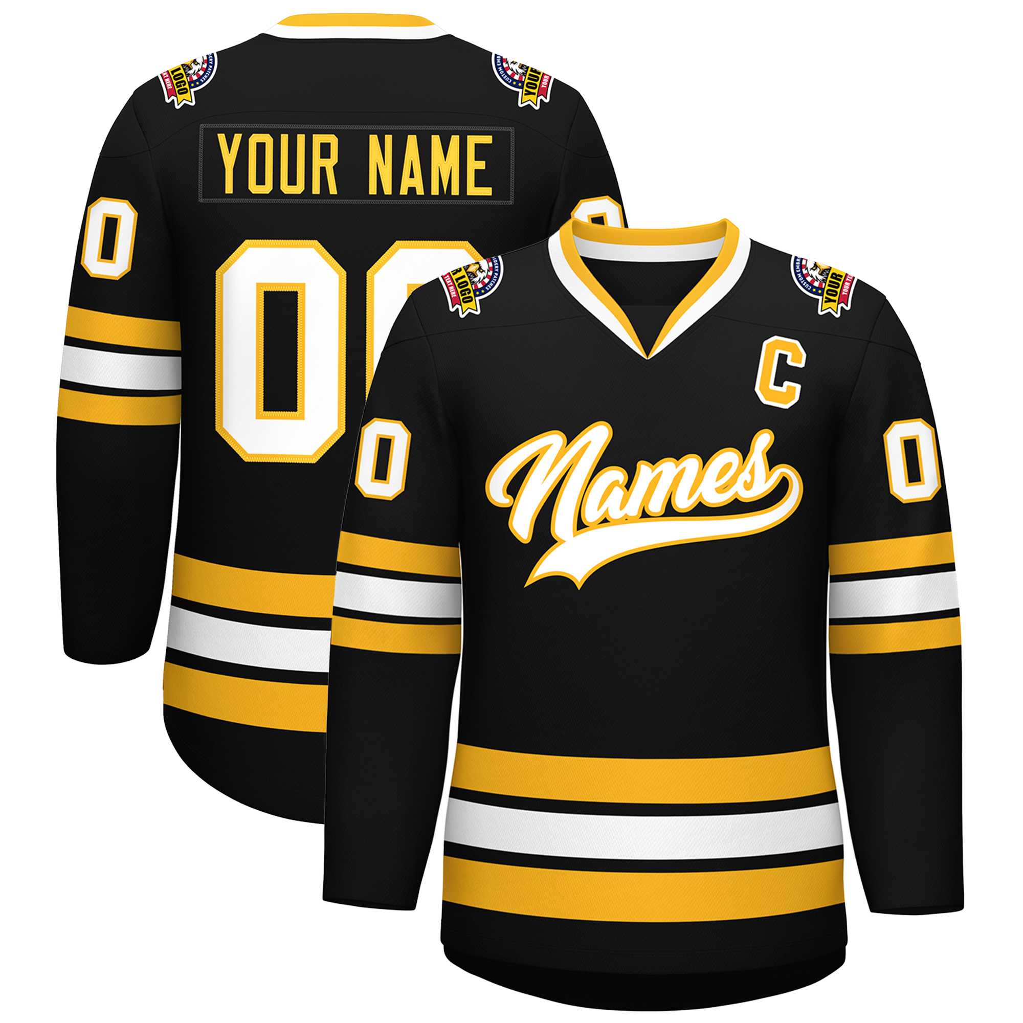 Custom Black White-Gold Classic Style Hockey Jersey | KXKSHOP