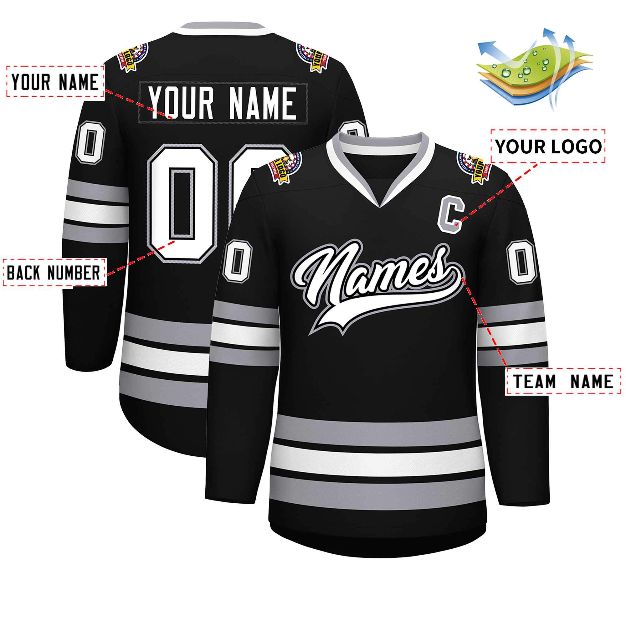 Custom Black White Black-Gray Classic Style Hockey Jersey | KXKSHOP