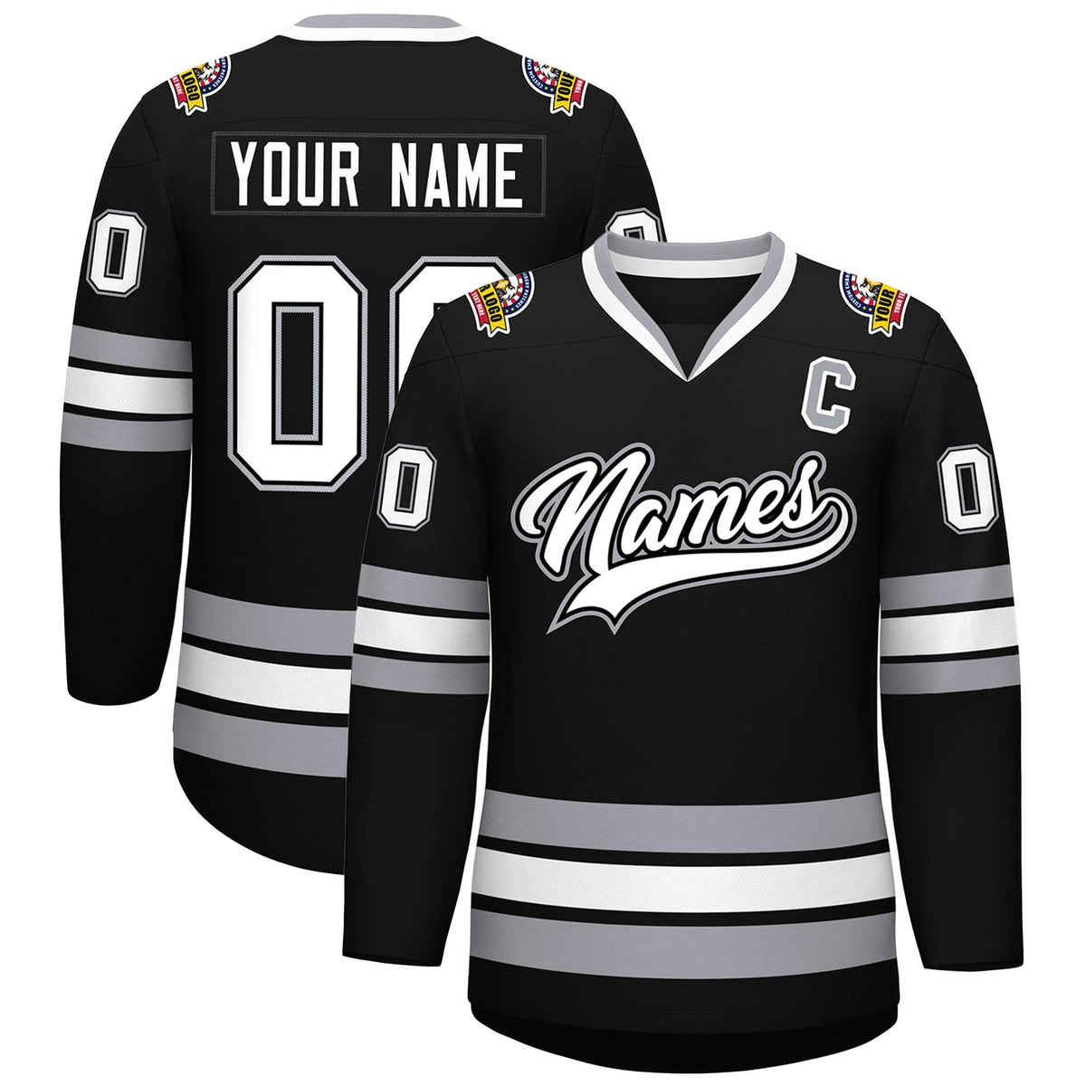 Custom Black White Black-Gray Classic Style Hockey Jersey | KXKSHOP