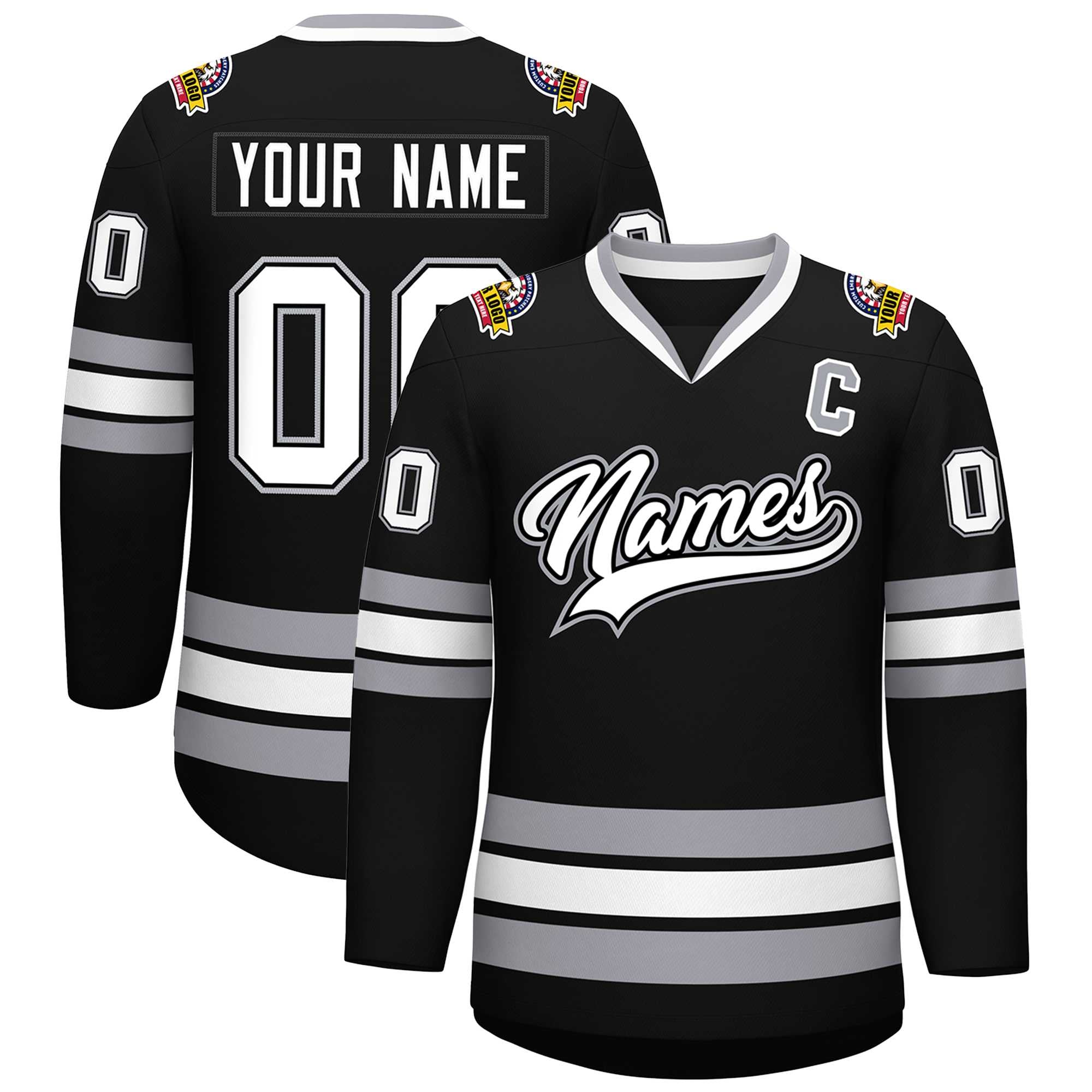 Custom Black White Black-Gray Classic Style Hockey Jersey | KXKSHOP