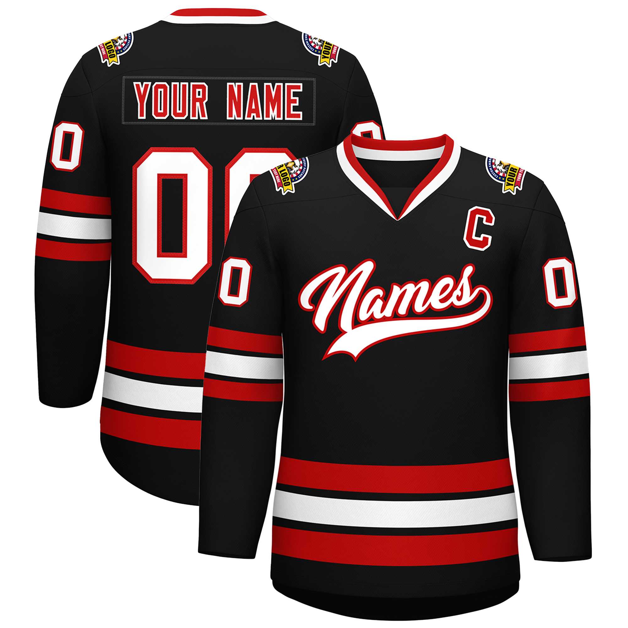 Custom Black White-Red Classic Style Hockey Jersey | KXKSHOP