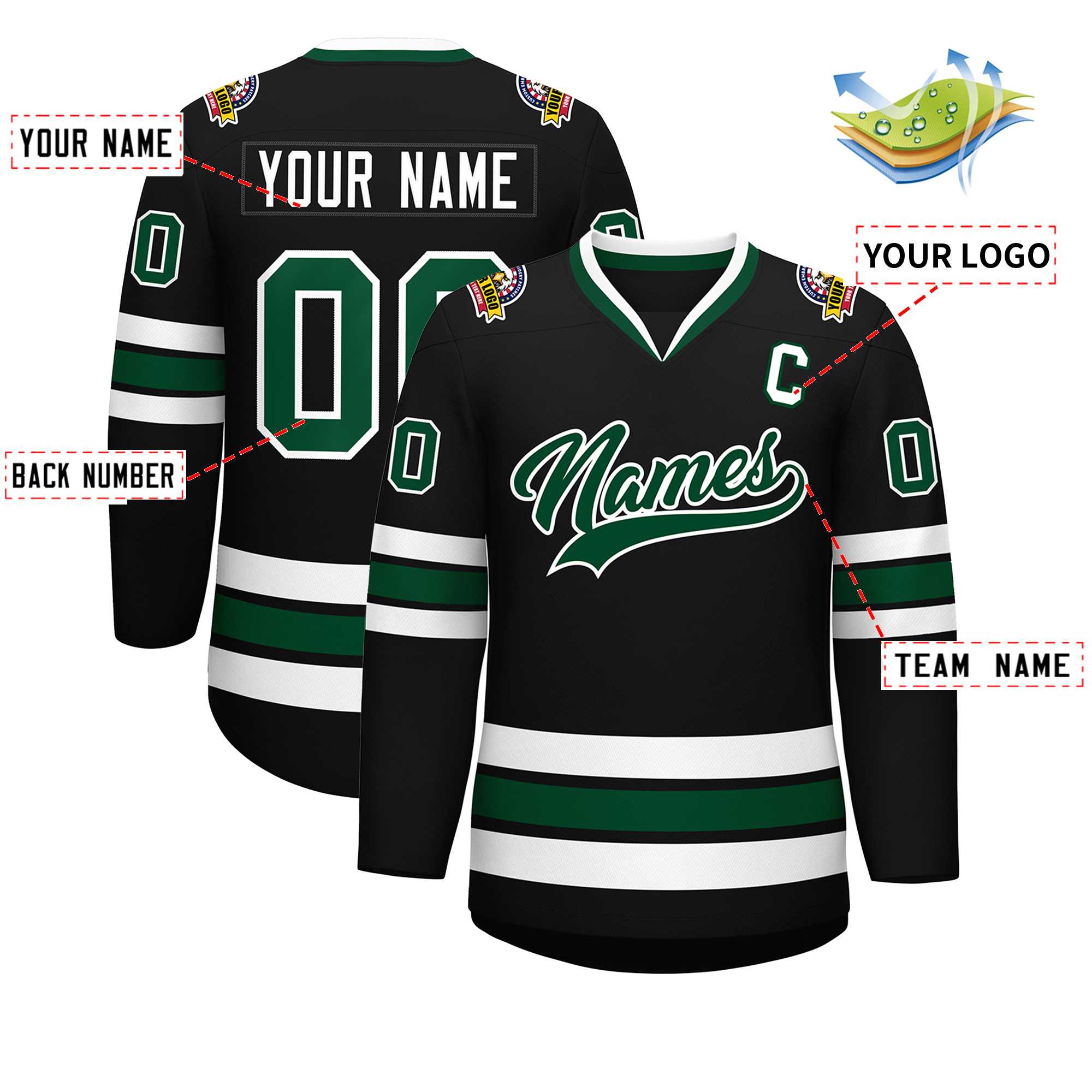 Custom Black Green-White Classic Style Hockey Jersey | KXKSHOP