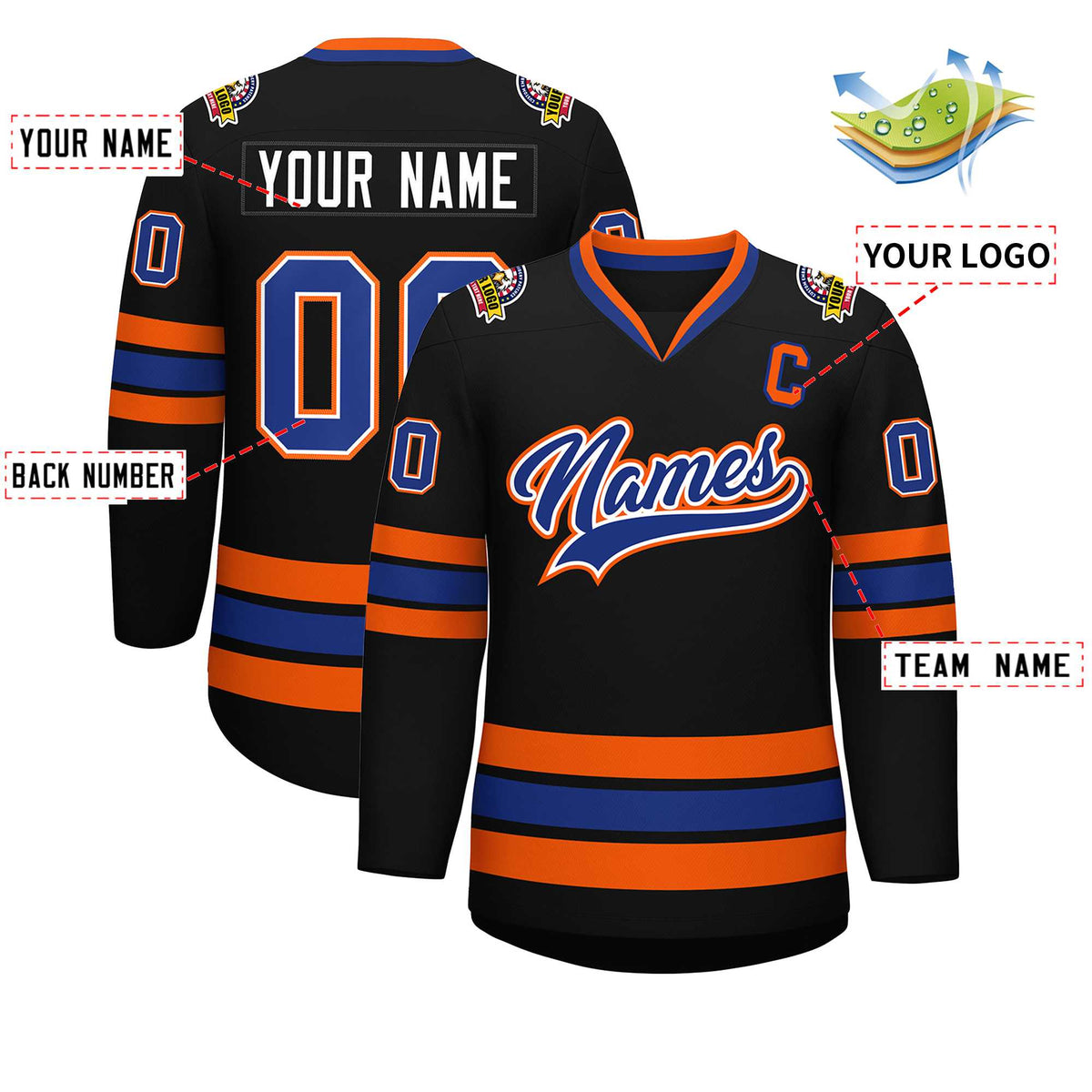 Custom Black Royal White-Orange Classic Style Hockey Jersey | KXKSHOP