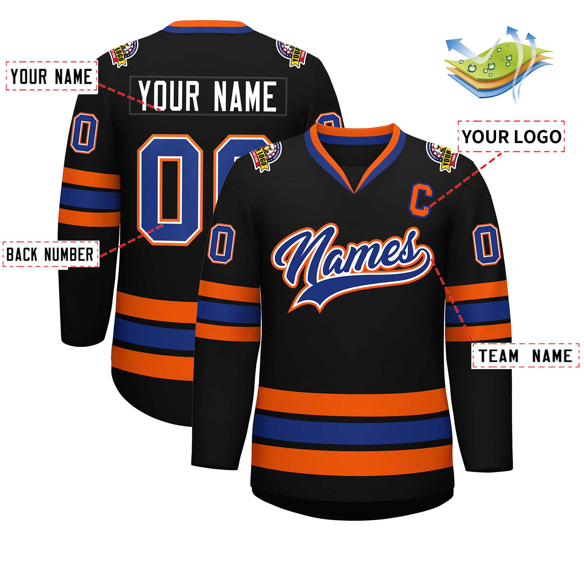 Custom Black Royal White-Orange Classic Style Hockey Jersey | KXKSHOP