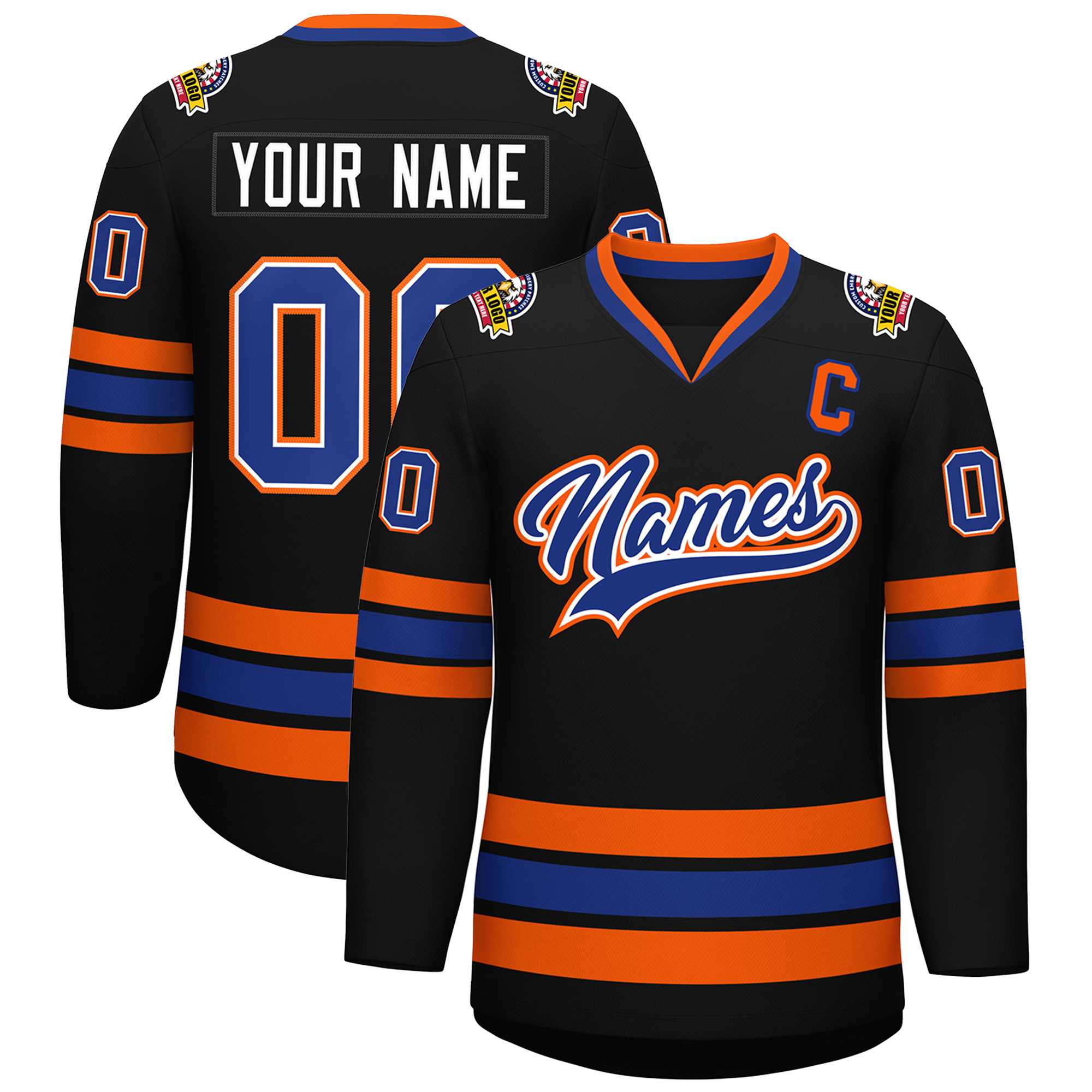 Custom Black Royal White-Orange Classic Style Hockey Jersey | KXKSHOP
