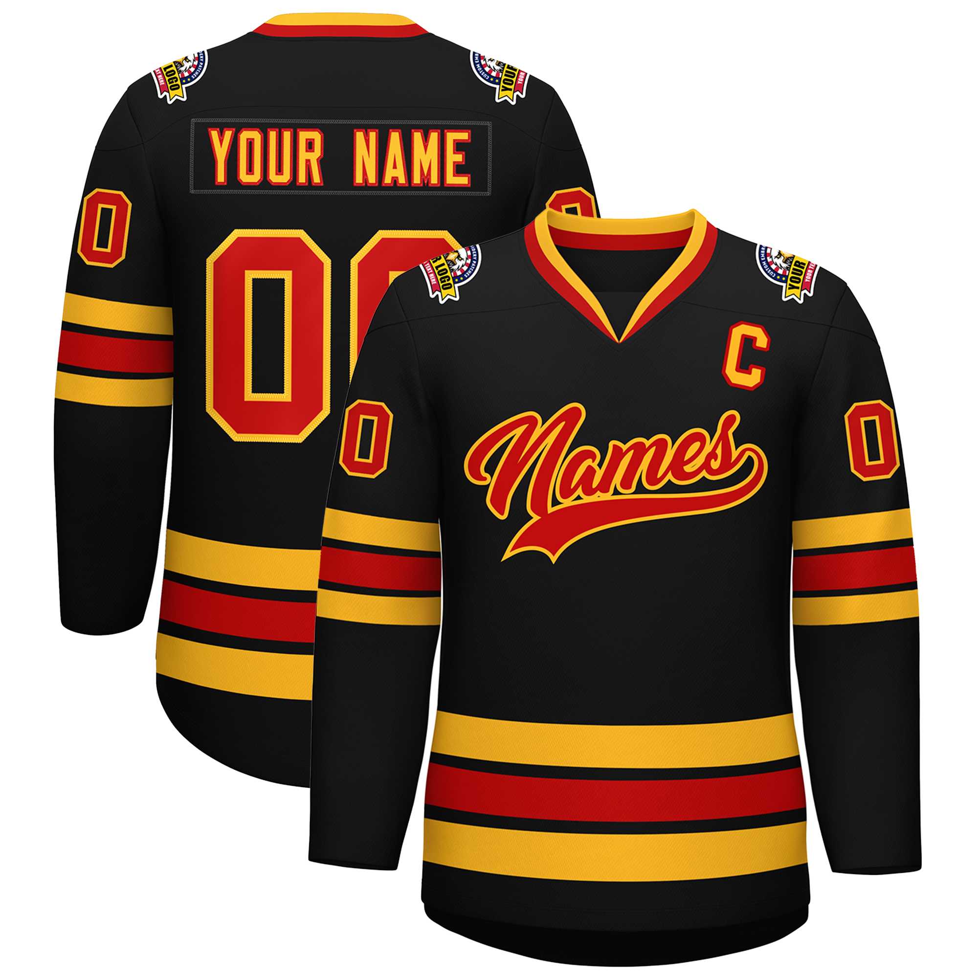 Custom Black Red-Gold Classic Style Hockey Jersey | KXKSHOP
