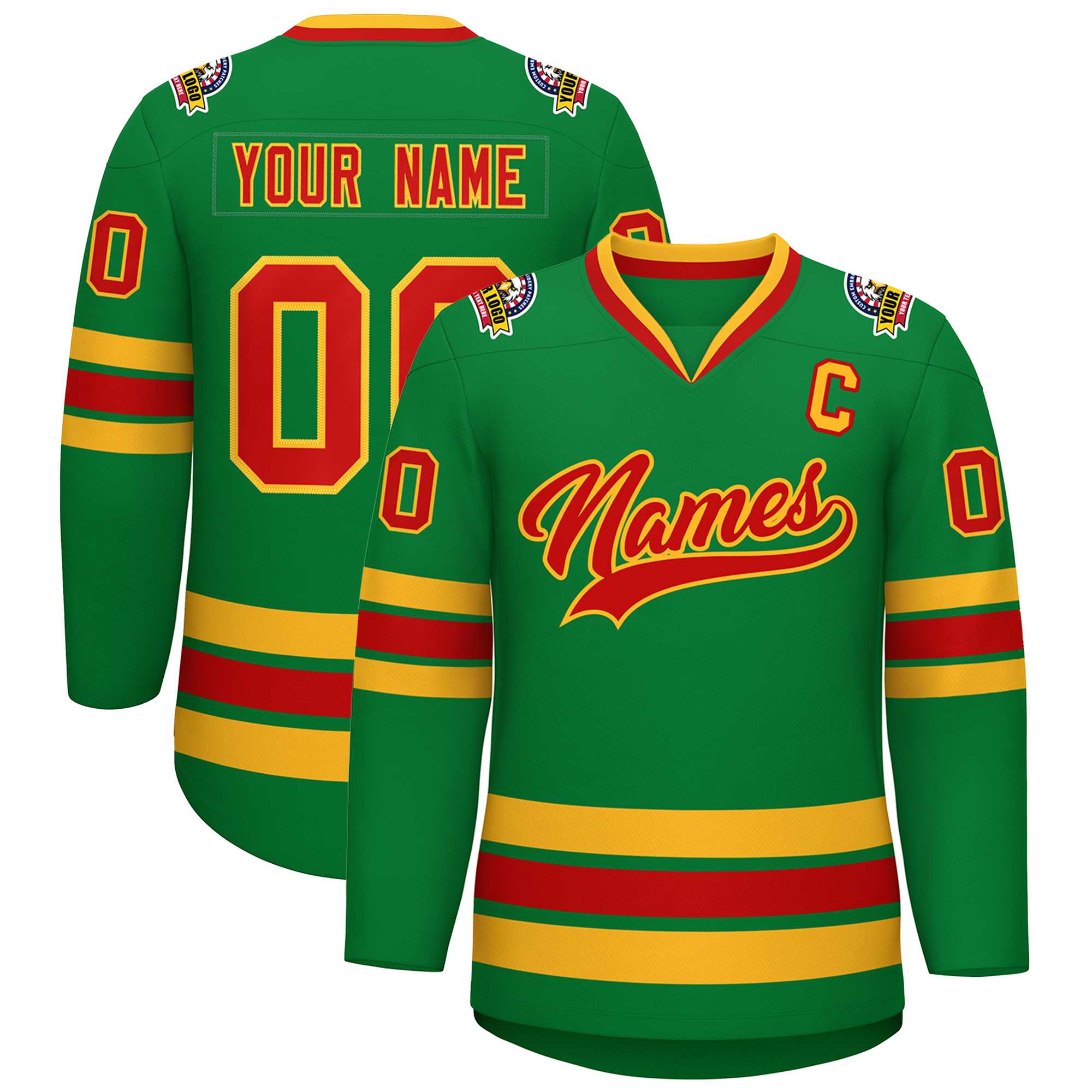 Custom Kelly Green Red-Gold Classic Style Hockey Jersey | KXKSHOP