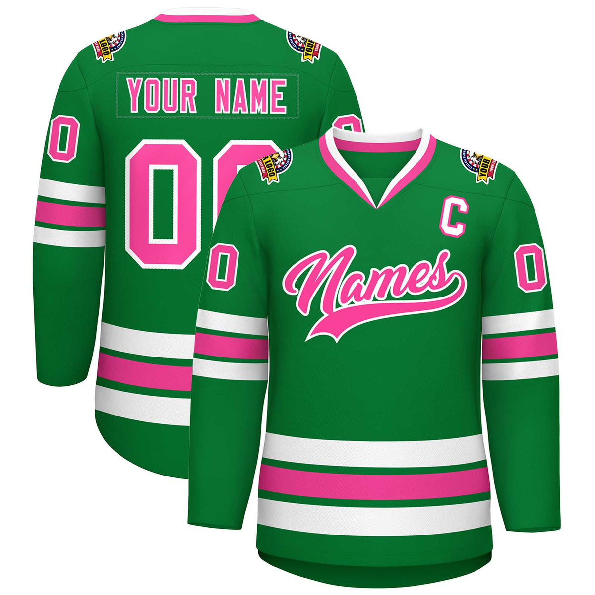 Custom Kelly Green Pink-White Classic Style Hockey Jersey | KXKSHOP