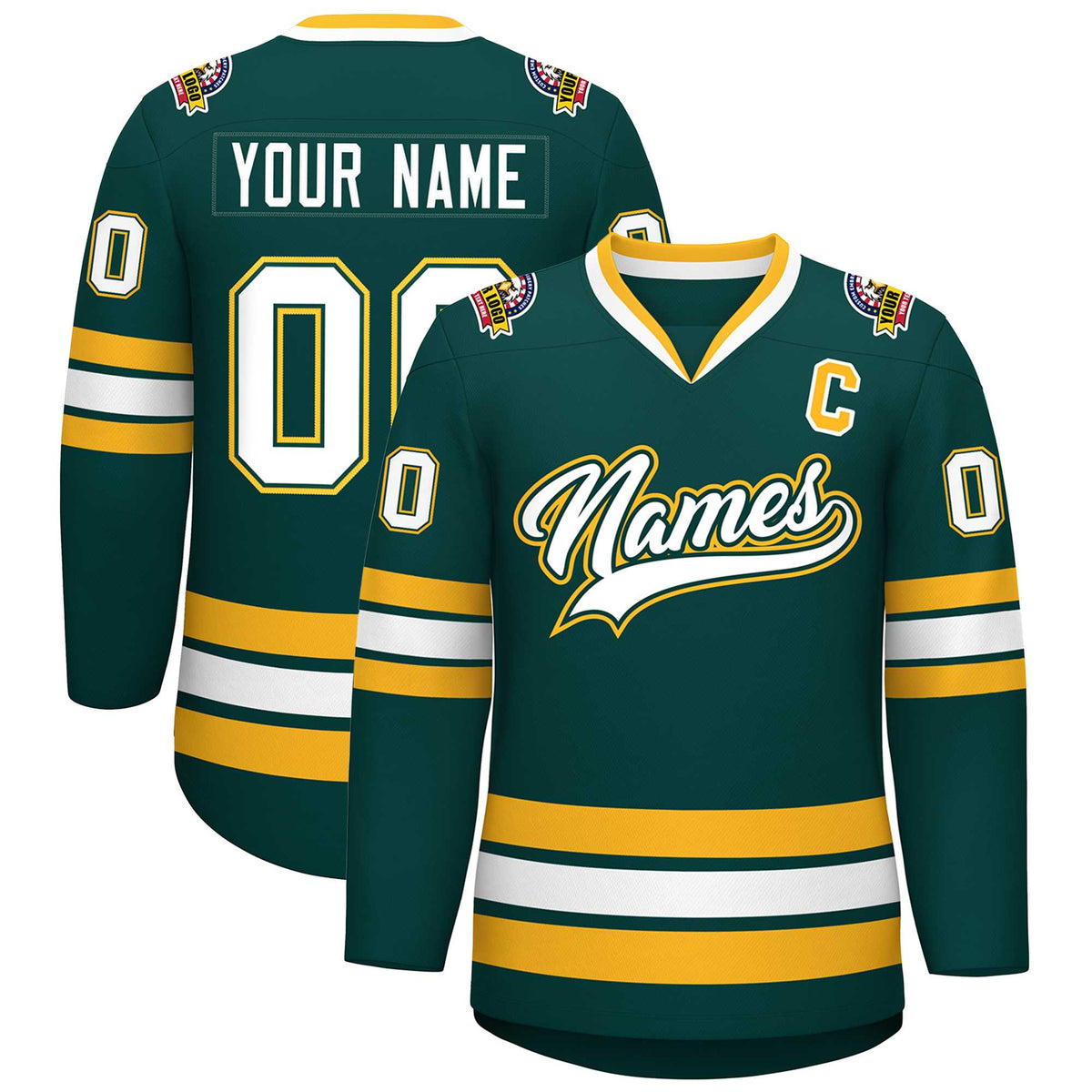 Custom Midnight Green White Olive-Gold Classic Style Hockey Jersey | KXKSHOP