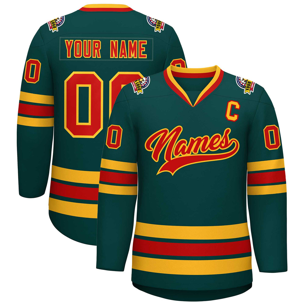 Custom Midnight Green Red-Gold Classic Style Hockey Jersey | KXKSHOP