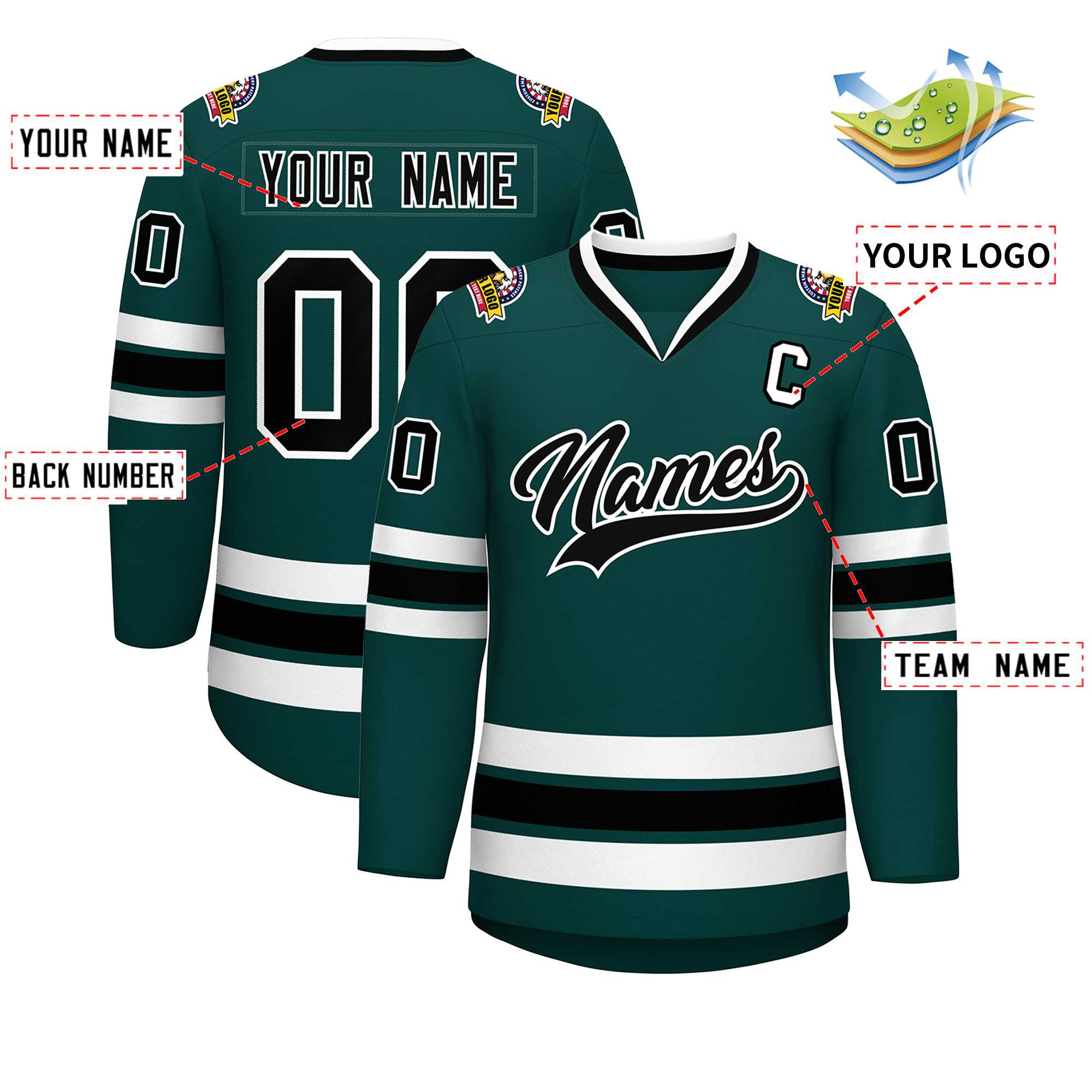 Custom Midnight Green Black-White Classic Style Hockey Jersey | KXKSHOP