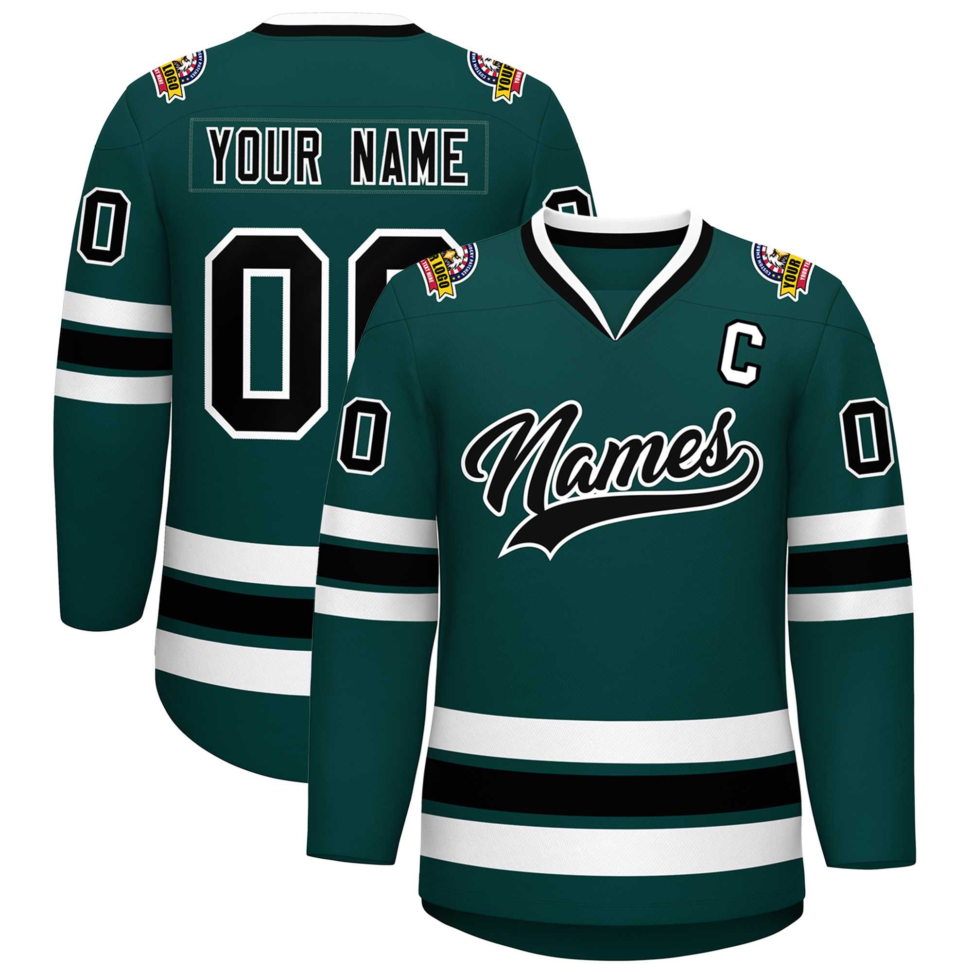 Custom Midnight Green Black-White Classic Style Hockey Jersey | KXKSHOP
