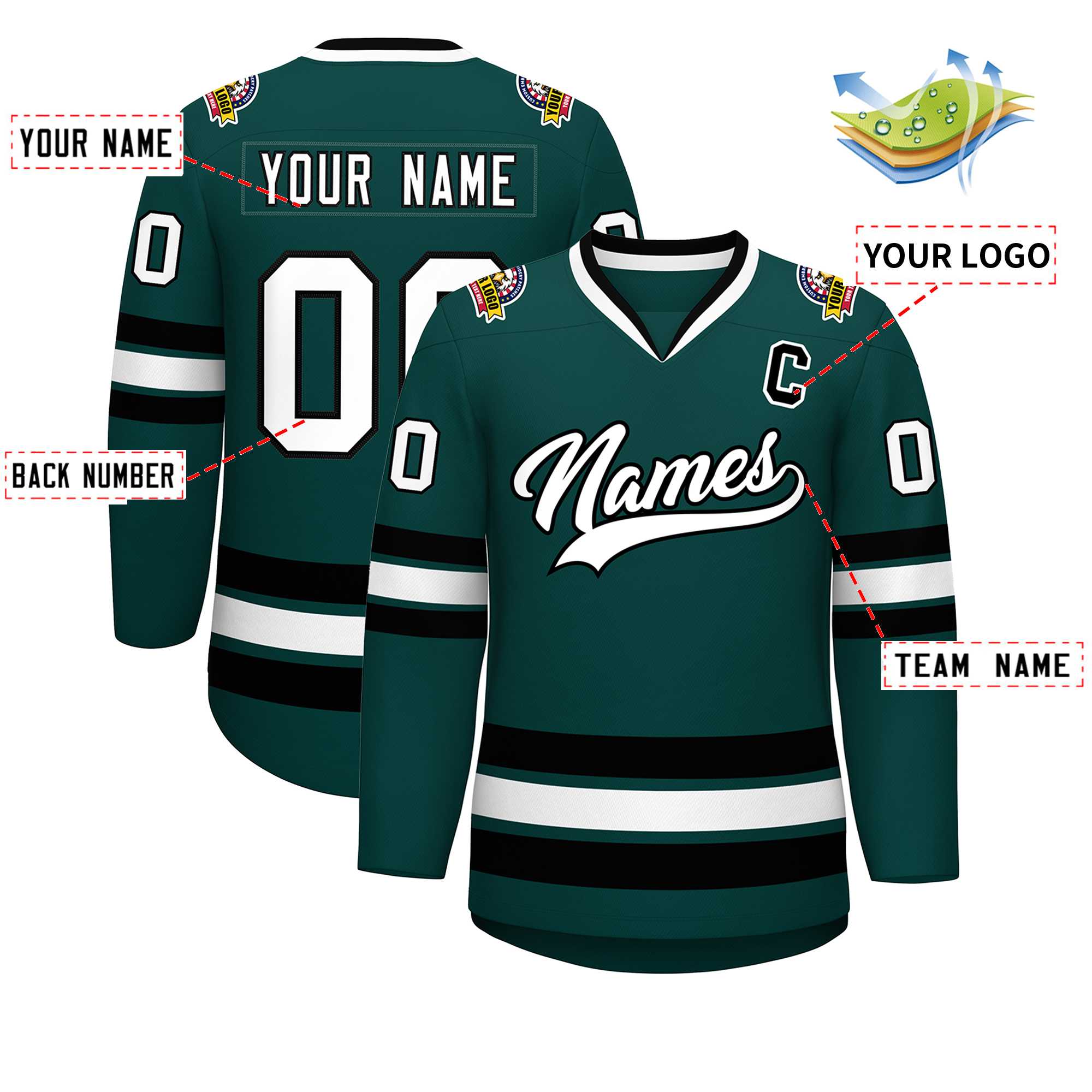 Custom Midnight Green White-Black Classic Style Hockey Jersey | KXKSHOP