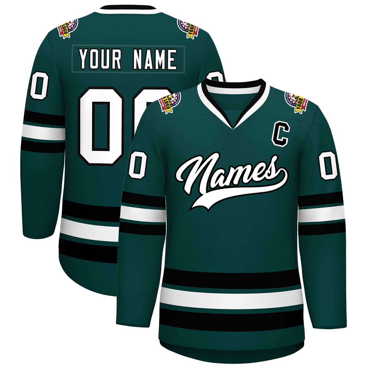 Custom Midnight Green White-Black Classic Style Hockey Jersey | KXKSHOP