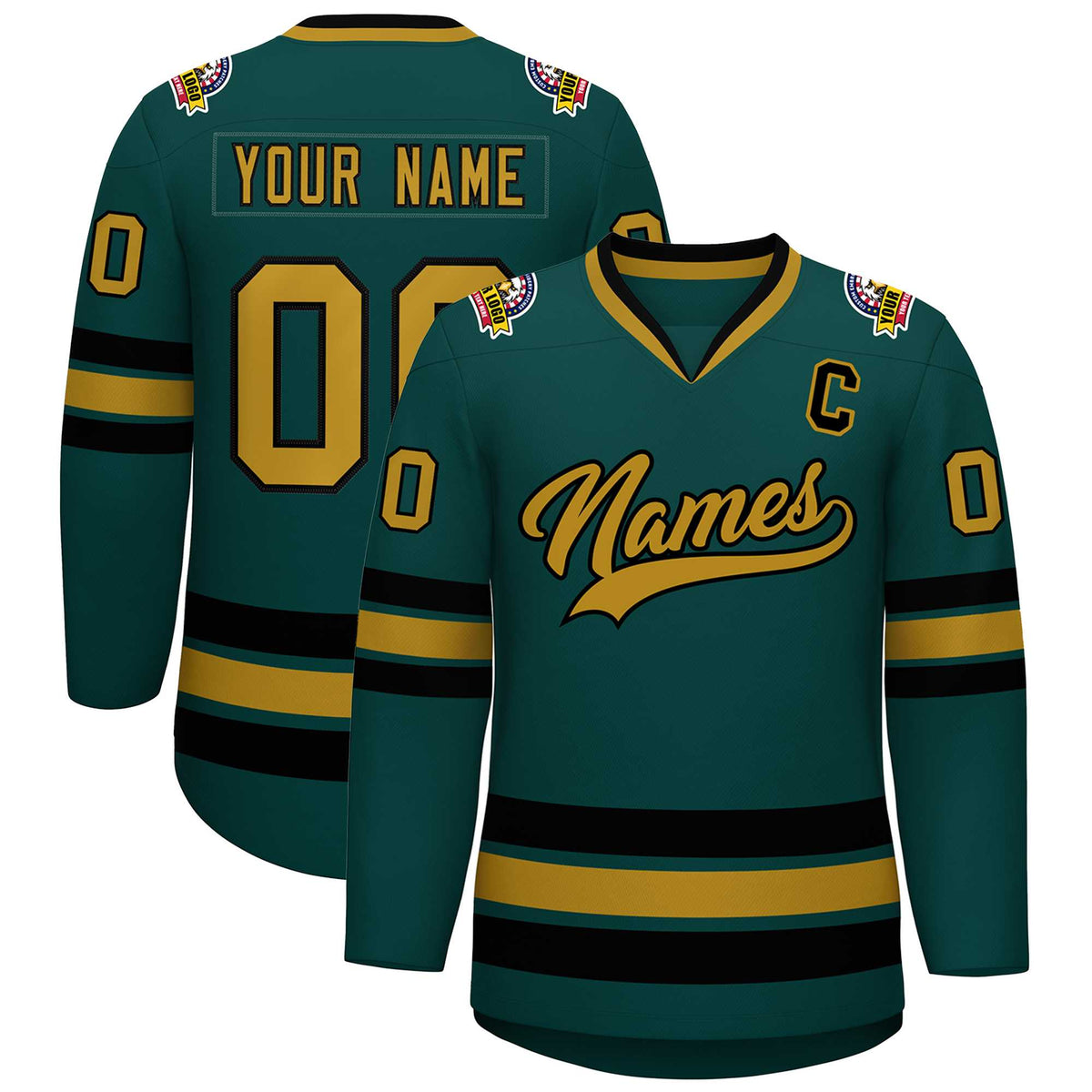 Custom Midnight Green Old Gold-Black Classic Style Hockey Jersey | KXKSHOP