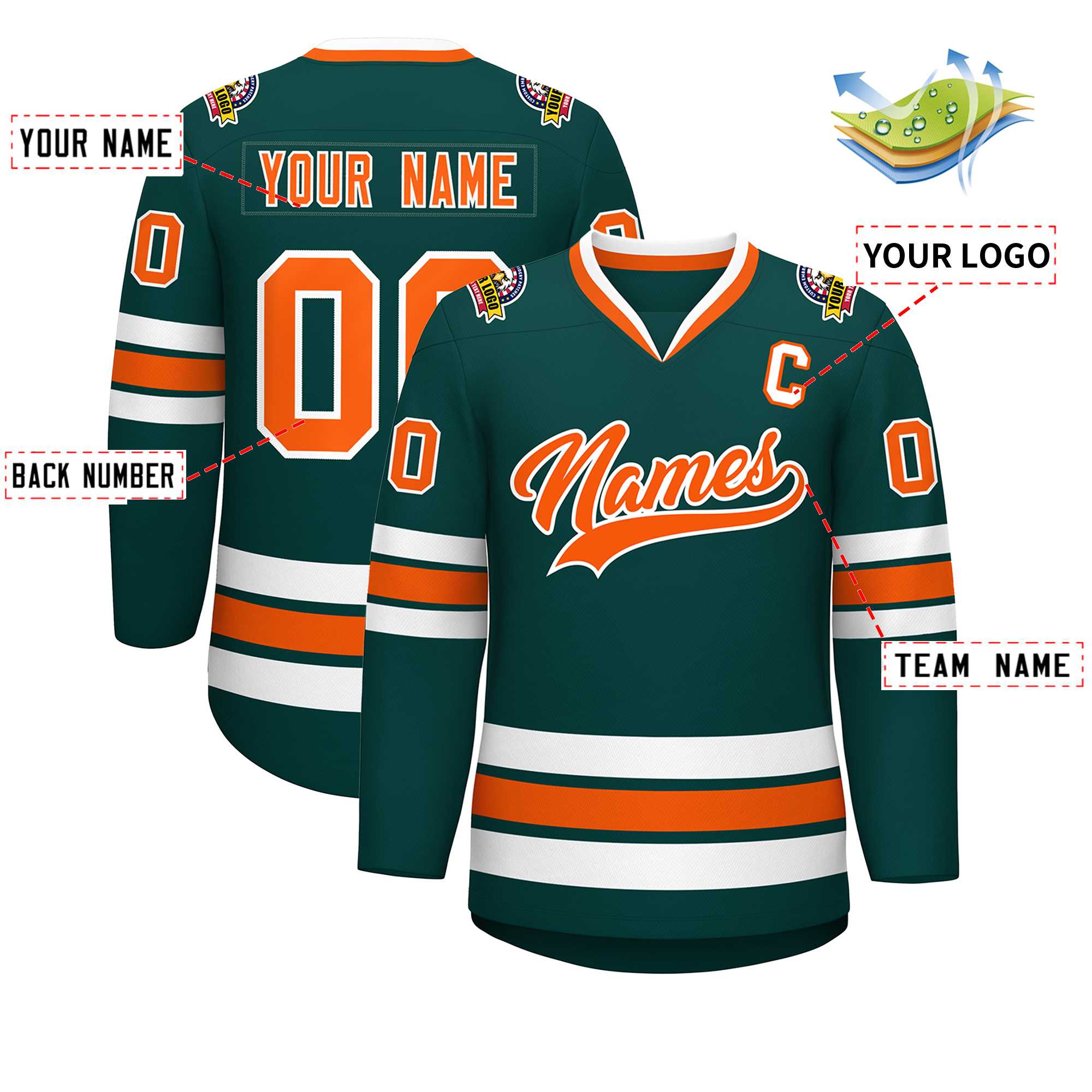 Custom Midnight Green Orange-White Classic Style Hockey Jersey | KXKSHOP