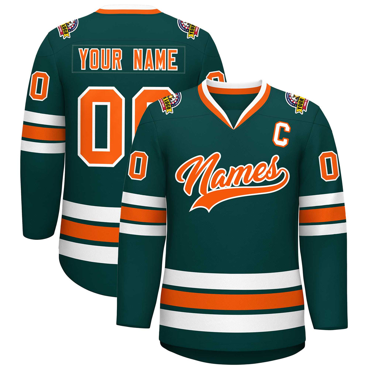 Custom Midnight Green Orange-White Classic Style Hockey Jersey | KXKSHOP