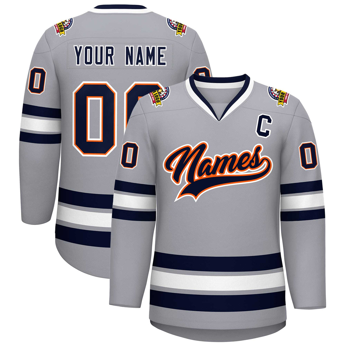 Custom Gray Navy Orange-White Classic Style Hockey Jersey | KXKSHOP