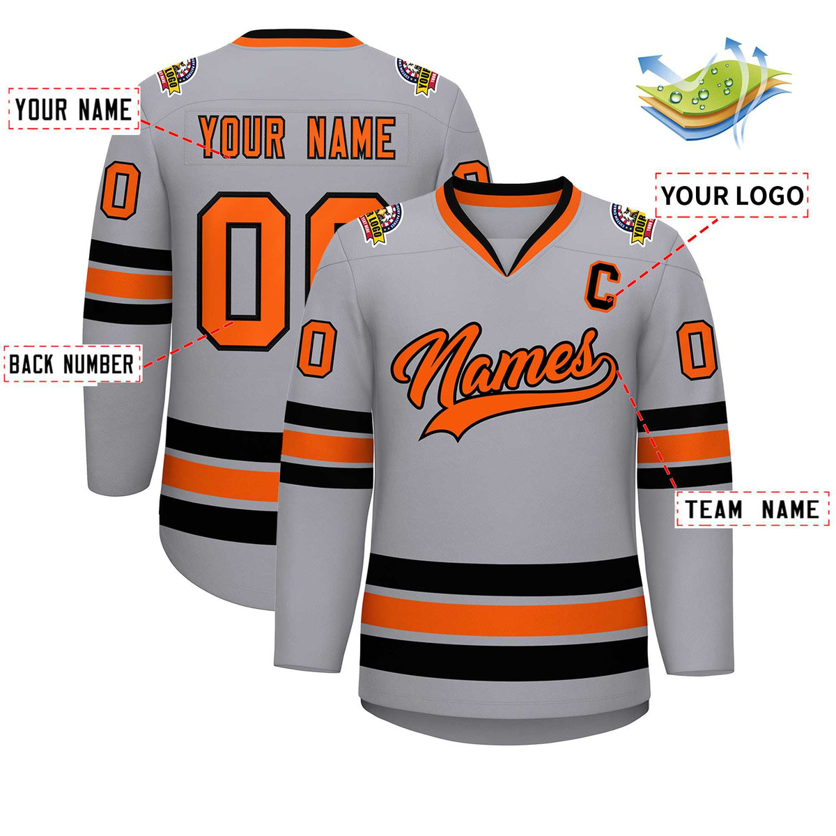 Custom Gray Orange-Black Classic Style Hockey Jersey | KXKSHOP