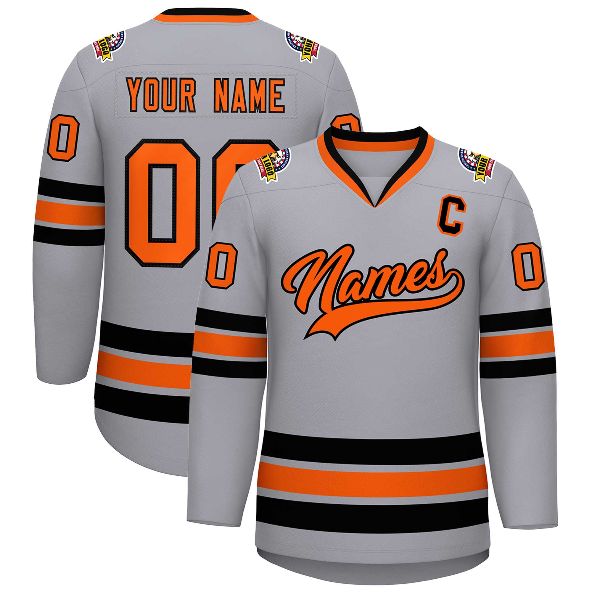 Custom Gray Orange-Black Classic Style Hockey Jersey | KXKSHOP