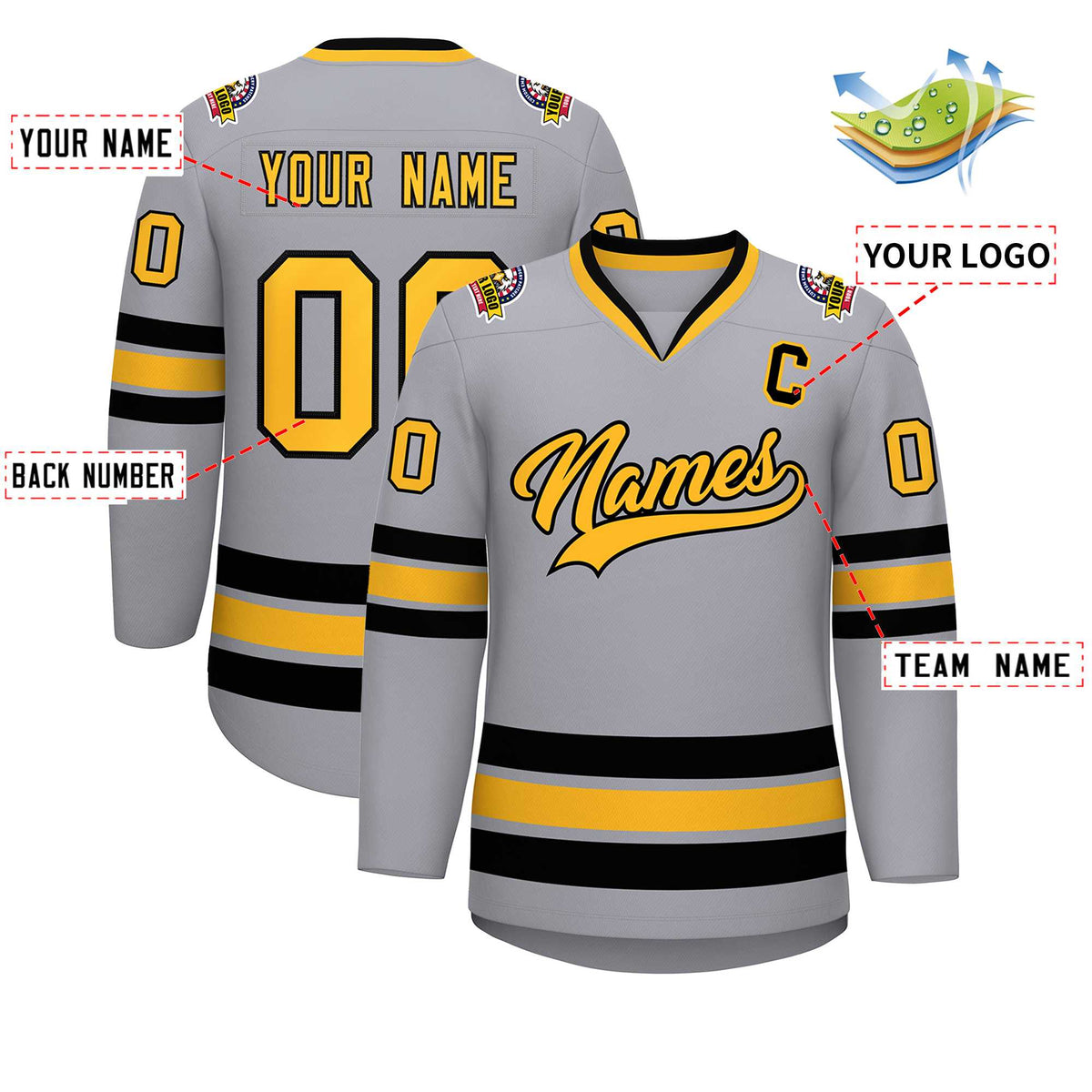 Custom Gray Gold-Black Classic Style Hockey Jersey | KXKSHOP