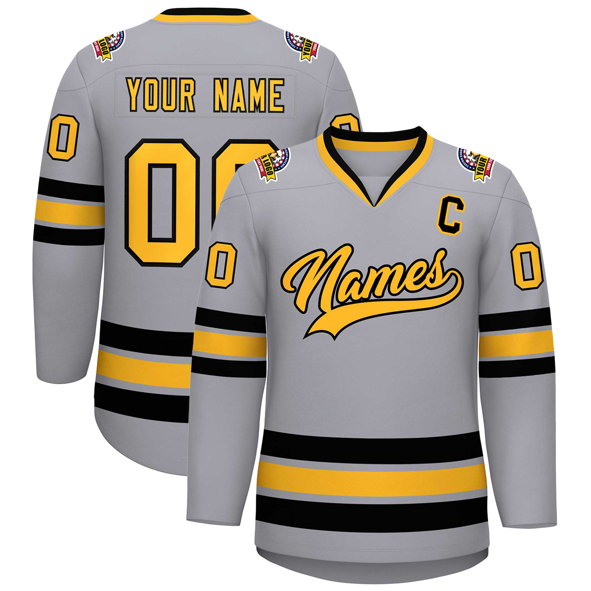 Custom Gray Gold-Black Classic Style Hockey Jersey | KXKSHOP