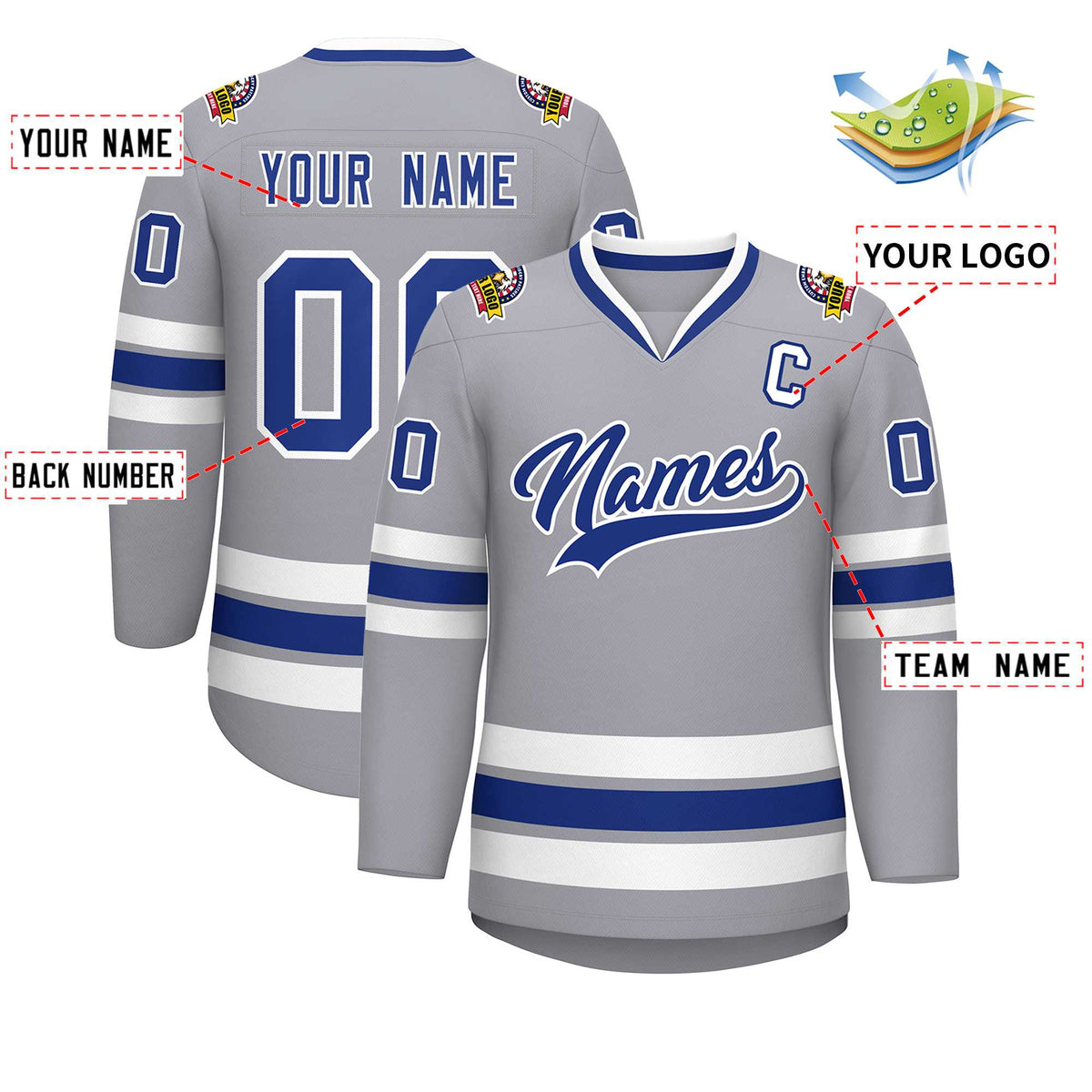 Custom Gray Royal-White Classic Style Hockey Jersey | KXKSHOP