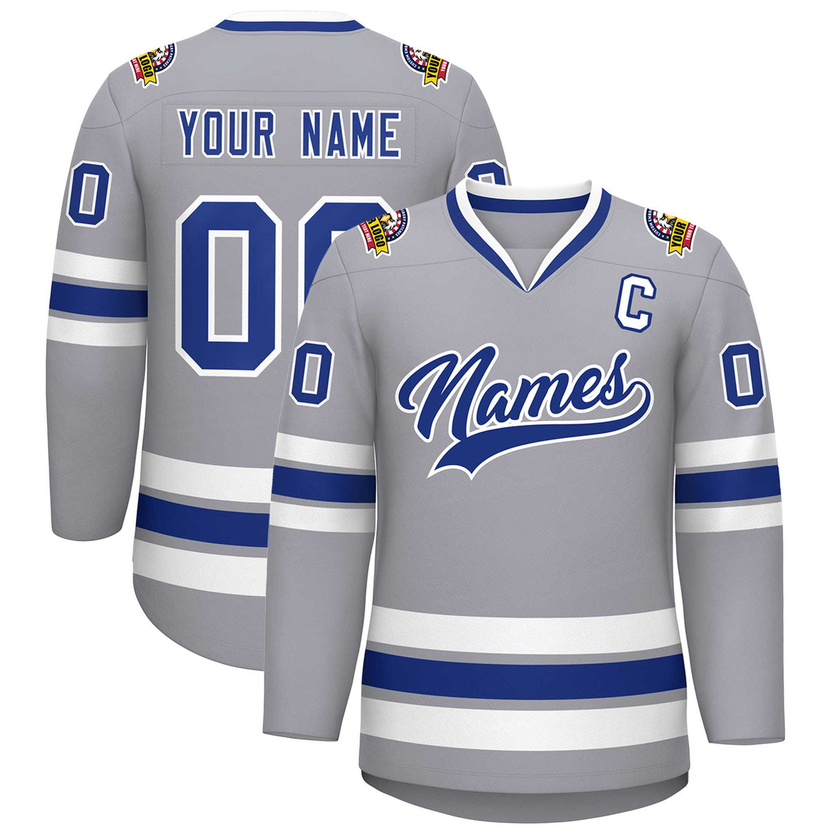 Custom Gray Royal-White Classic Style Hockey Jersey | KXKSHOP