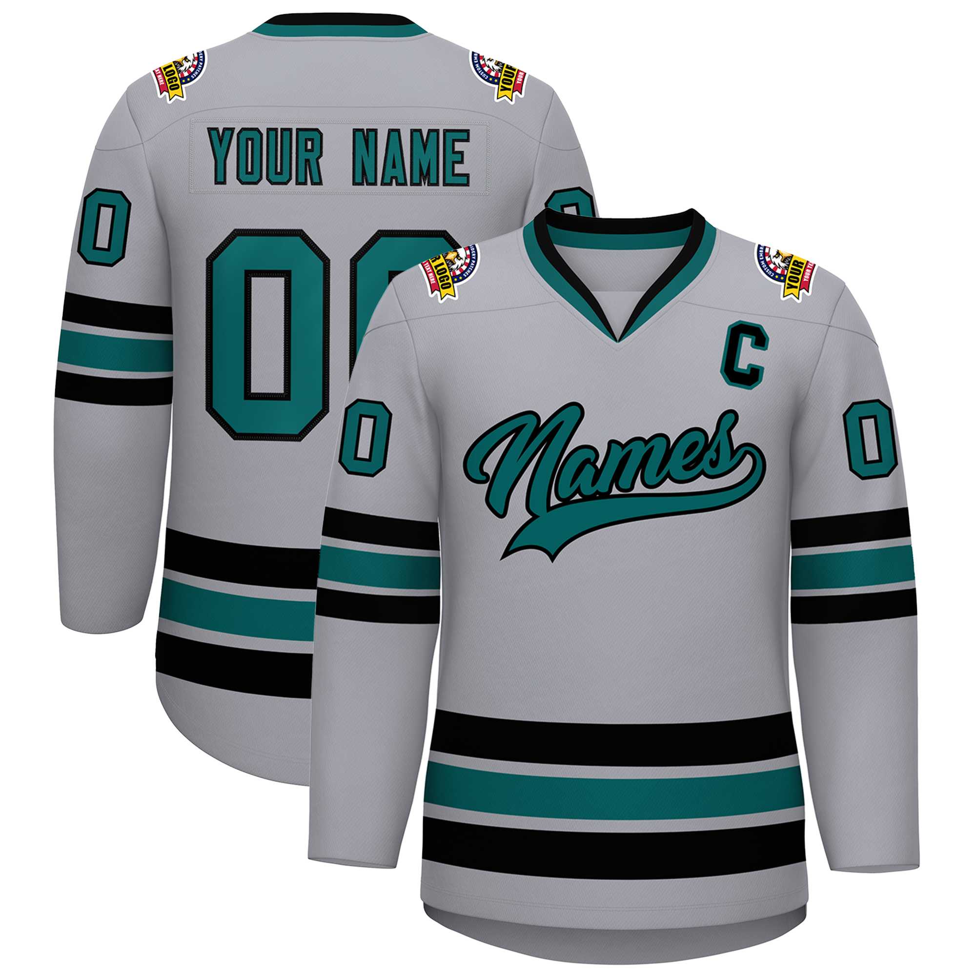 Custom Gray Aqua-Black Classic Style Hockey Jersey | KXKSHOP