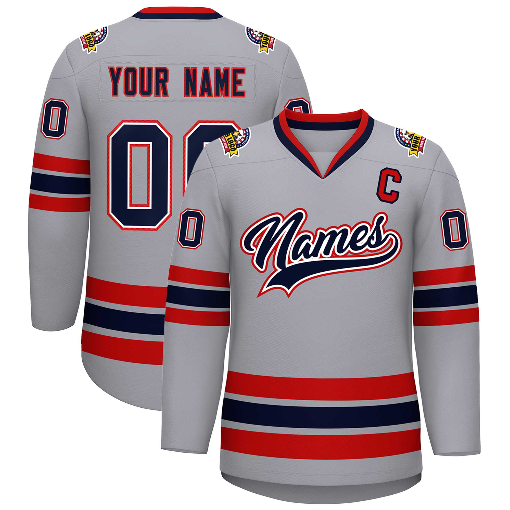 Custom Gray Navy White-Red Classic Style Hockey Jersey | KXKSHOP
