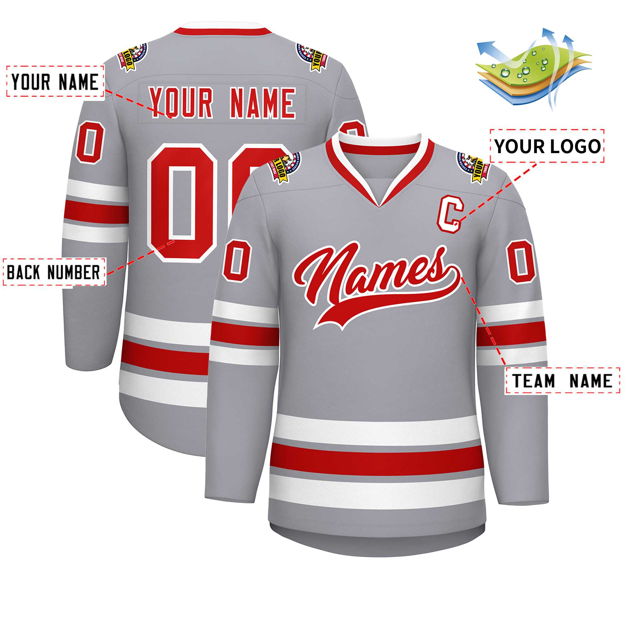 Custom Gray Red-White Classic Style Hockey Jersey | KXKSHOP
