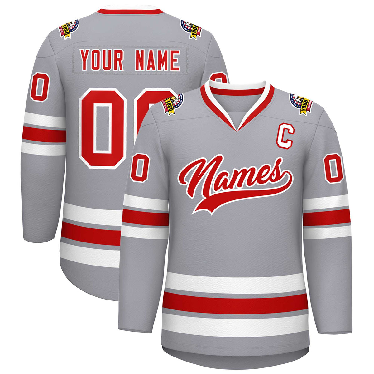 Custom Gray Red-White Classic Style Hockey Jersey | KXKSHOP