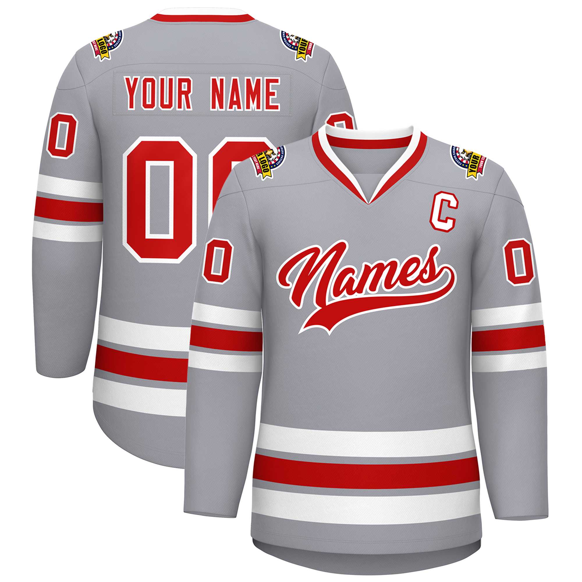 Custom Gray Red-White Classic Style Hockey Jersey | KXKSHOP