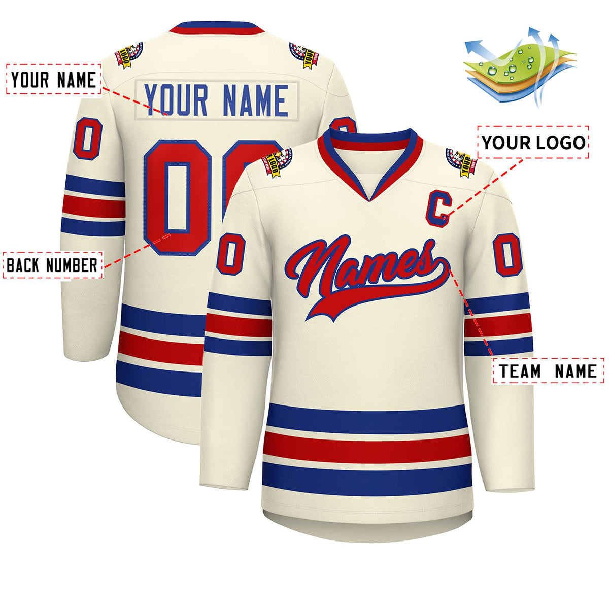 Custom Khaki Red-Royal Classic Style Hockey Jersey | KXKSHOP