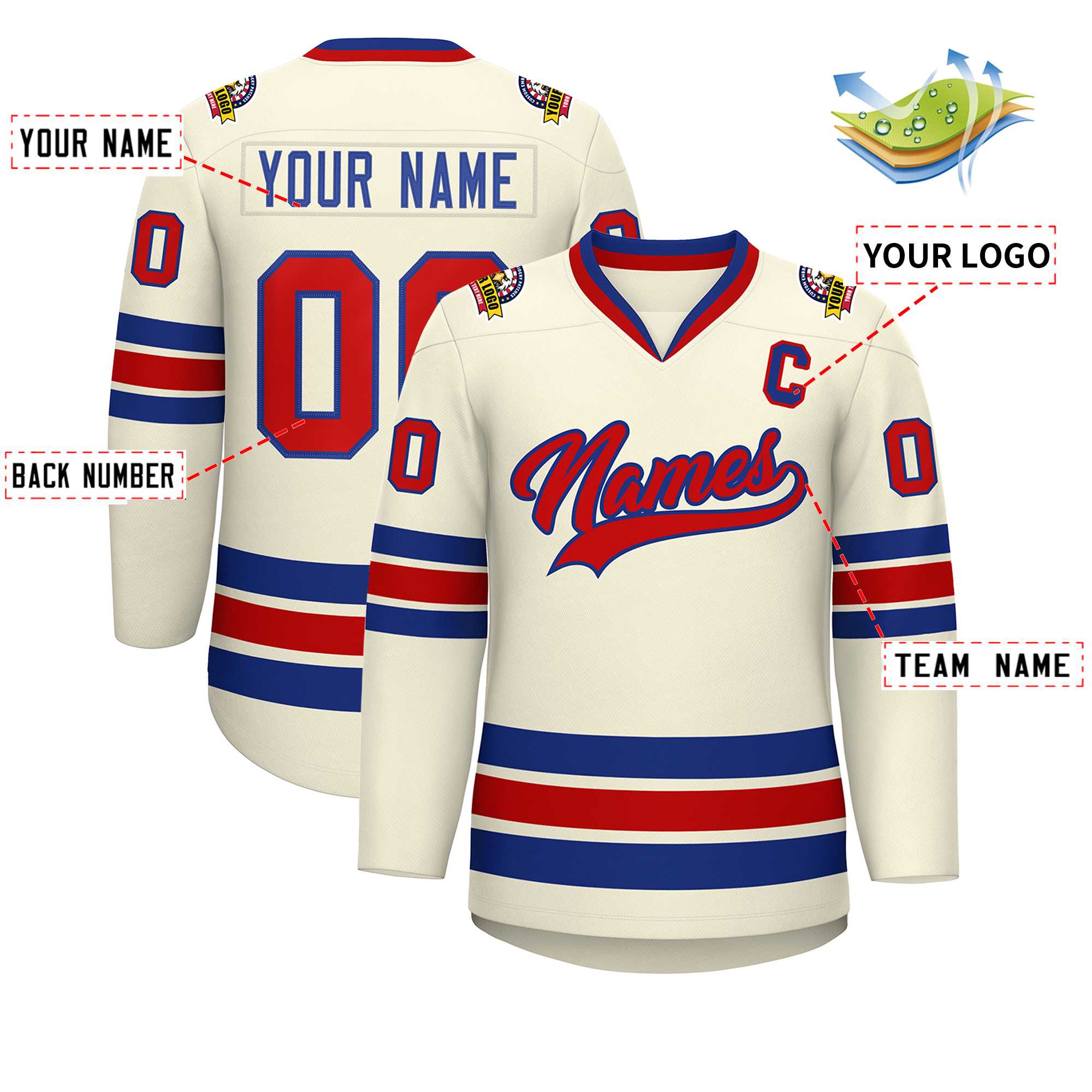Custom Khaki Red-Royal Classic Style Hockey Jersey | KXKSHOP