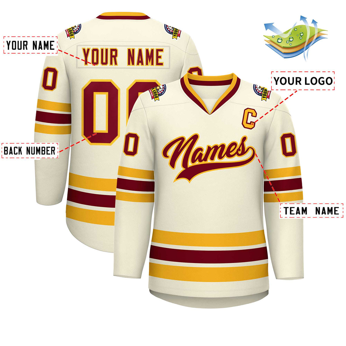 Custom Khaki Crimson-Gold Classic Style Hockey Jersey | KXKSHOP