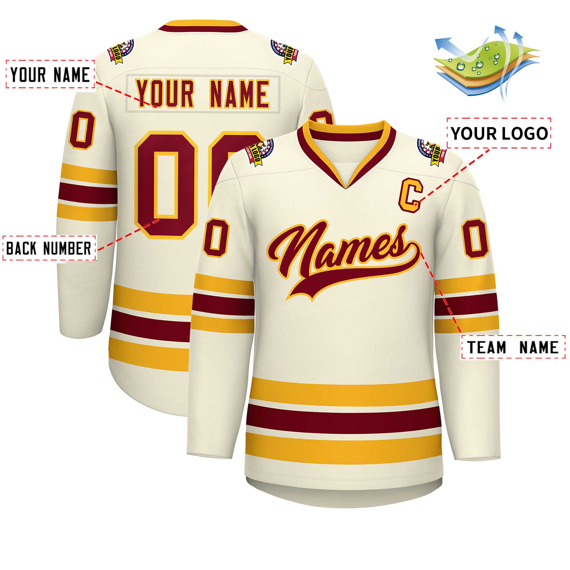 Custom Khaki Crimson-Gold Classic Style Hockey Jersey | KXKSHOP