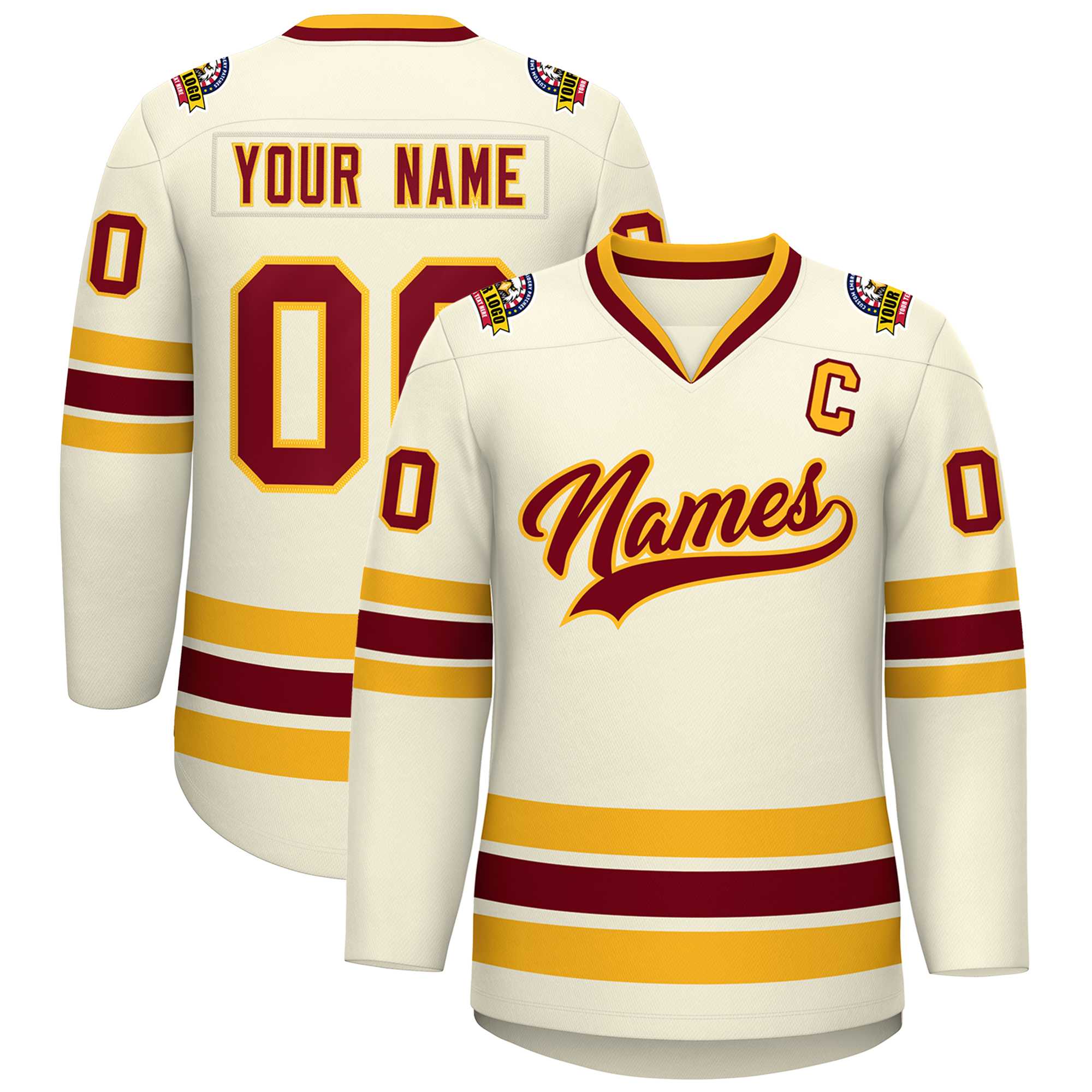 Custom Khaki Crimson-Gold Classic Style Hockey Jersey | KXKSHOP