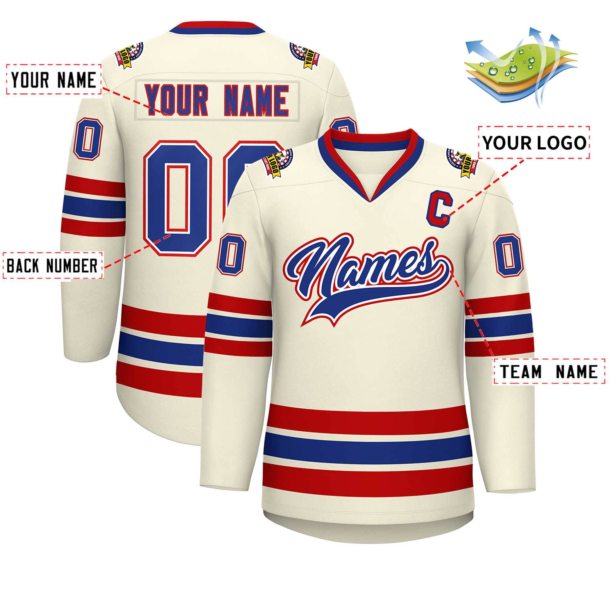 Custom Khaki Royal White-Red Classic Style Hockey Jersey | KXKSHOP