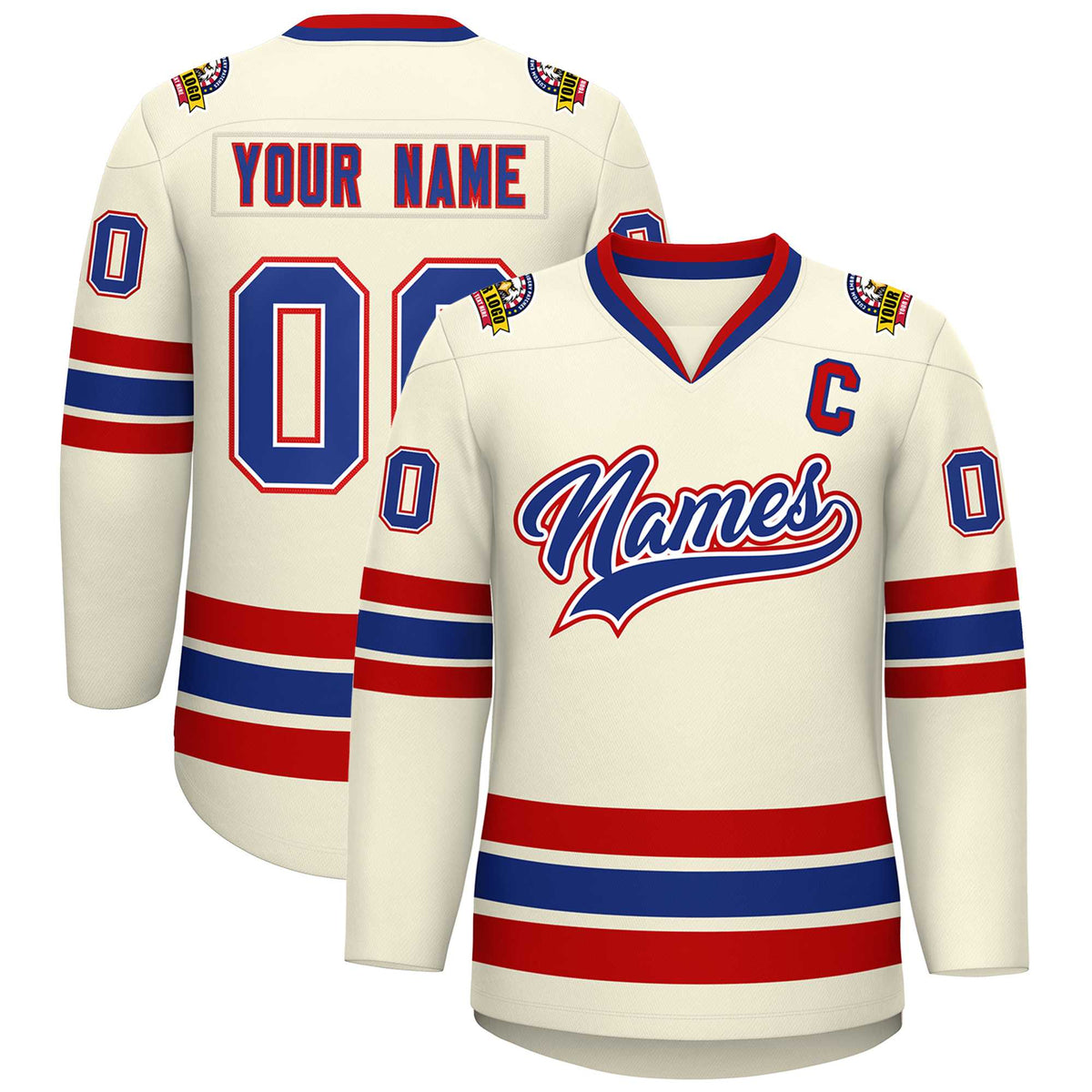 Custom Khaki Royal White-Red Classic Style Hockey Jersey | KXKSHOP