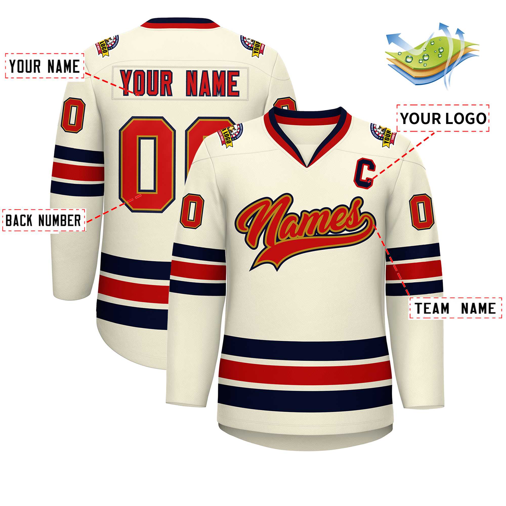 Custom Khaki Red Old Gold-Navy Classic Style Hockey Jersey | KXKSHOP