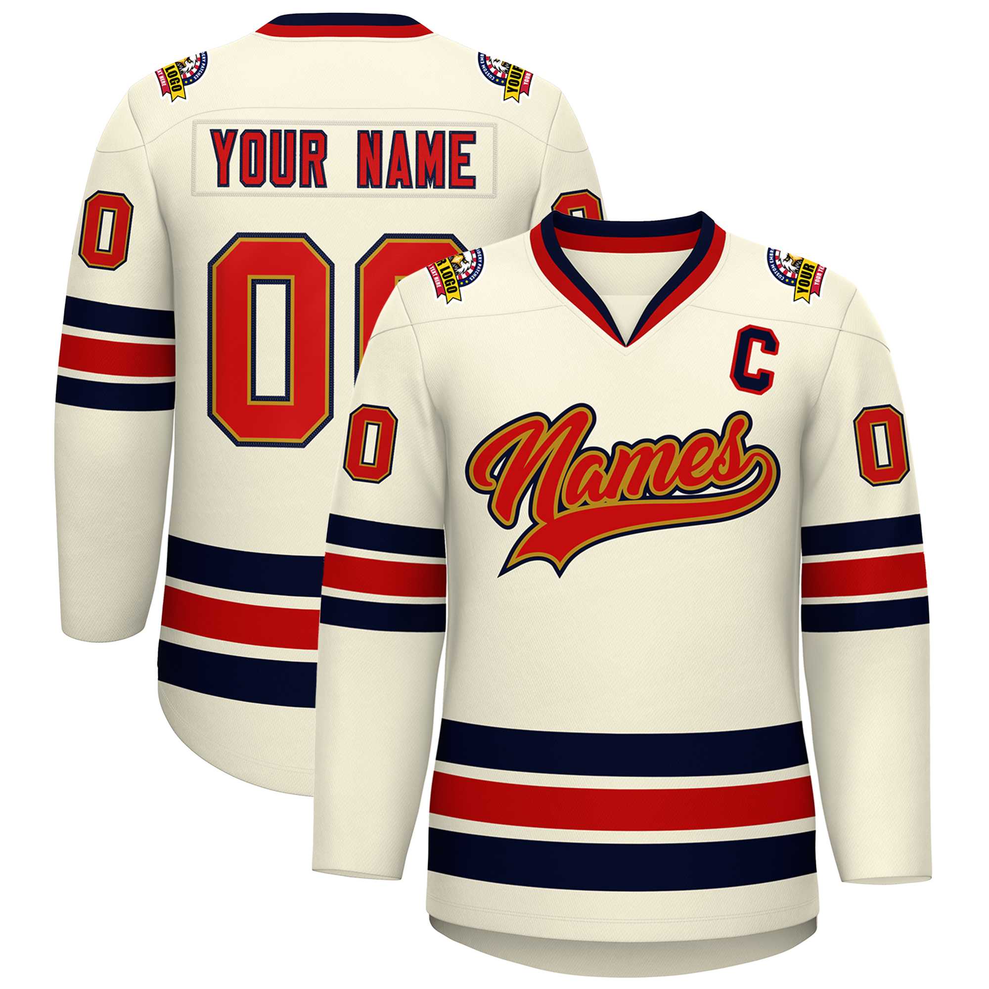 Custom Khaki Red Old Gold-Navy Classic Style Hockey Jersey | KXKSHOP